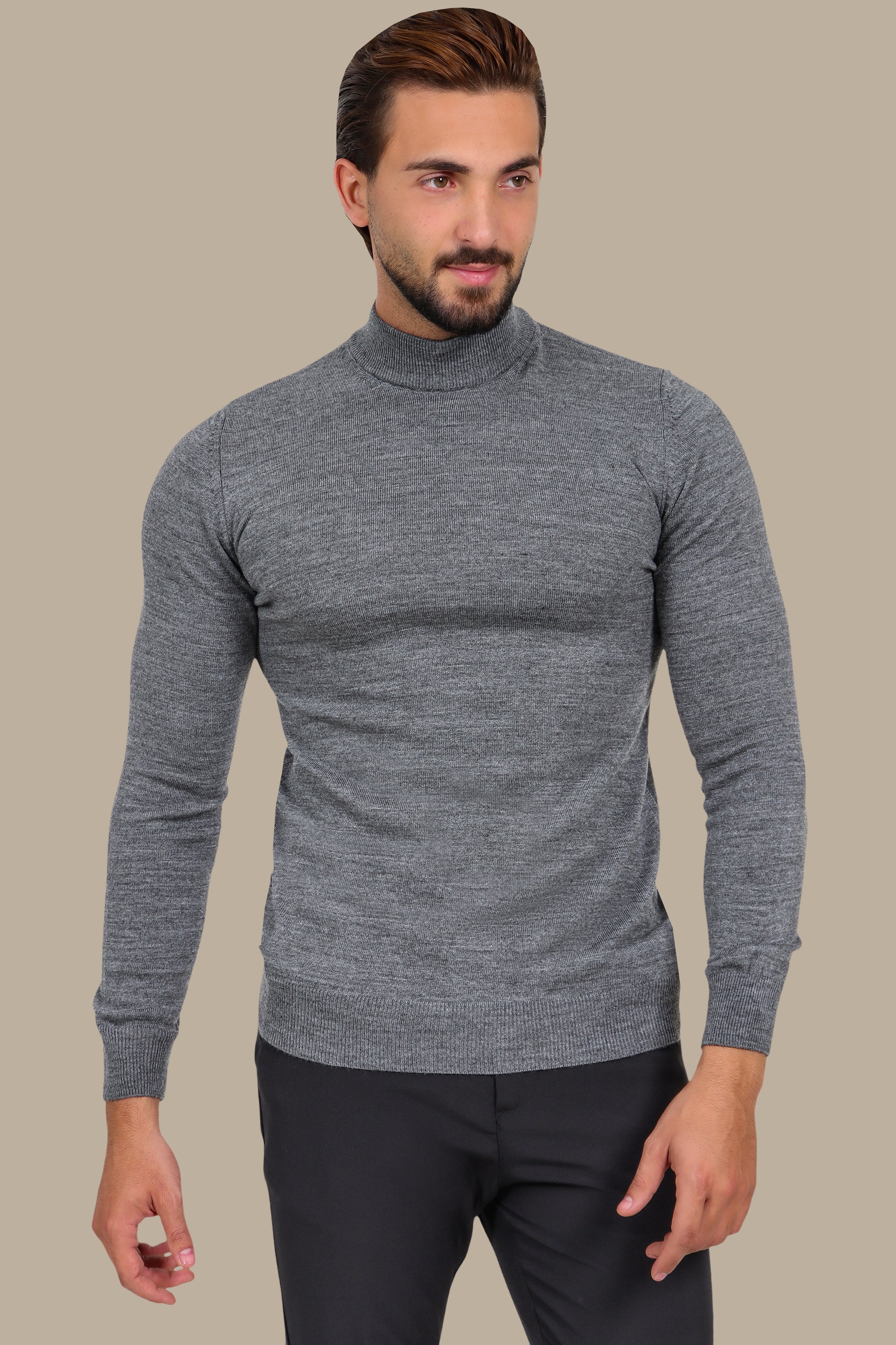 Basic High Neck Sweater – Grey