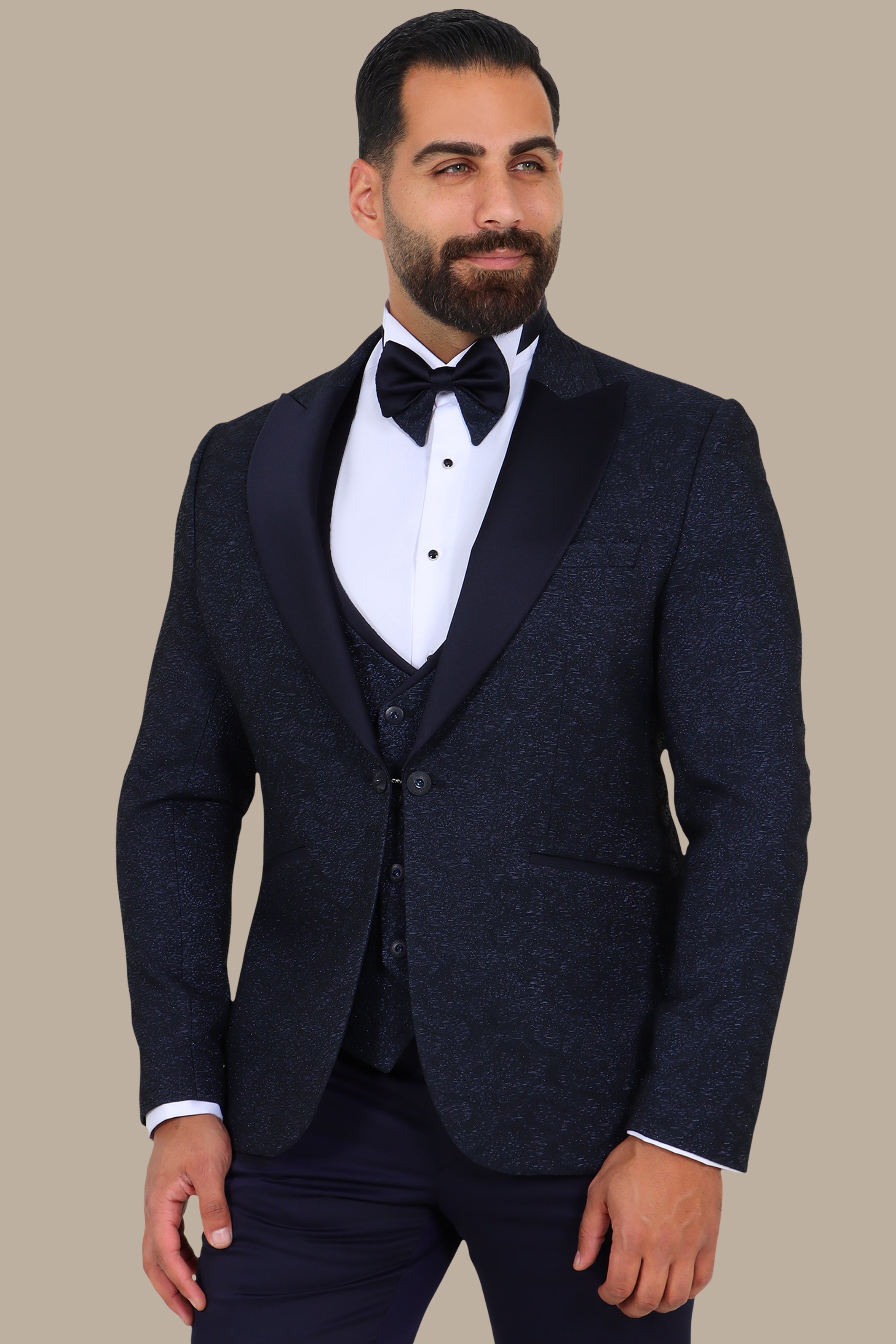Navy Jacquard 4-Piece Peak Lapel Tuxedo Set