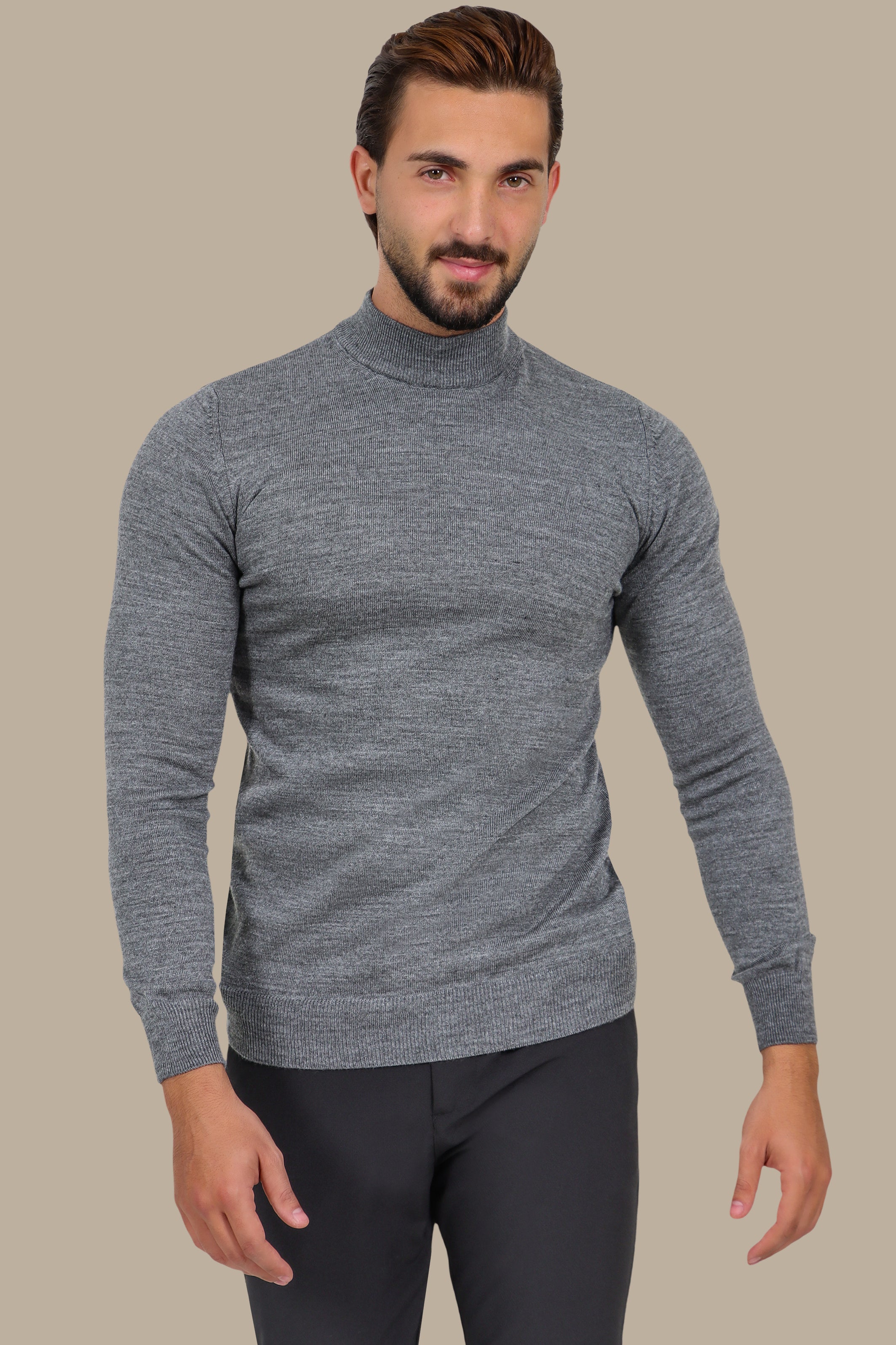 Basic High Neck Sweater – Grey