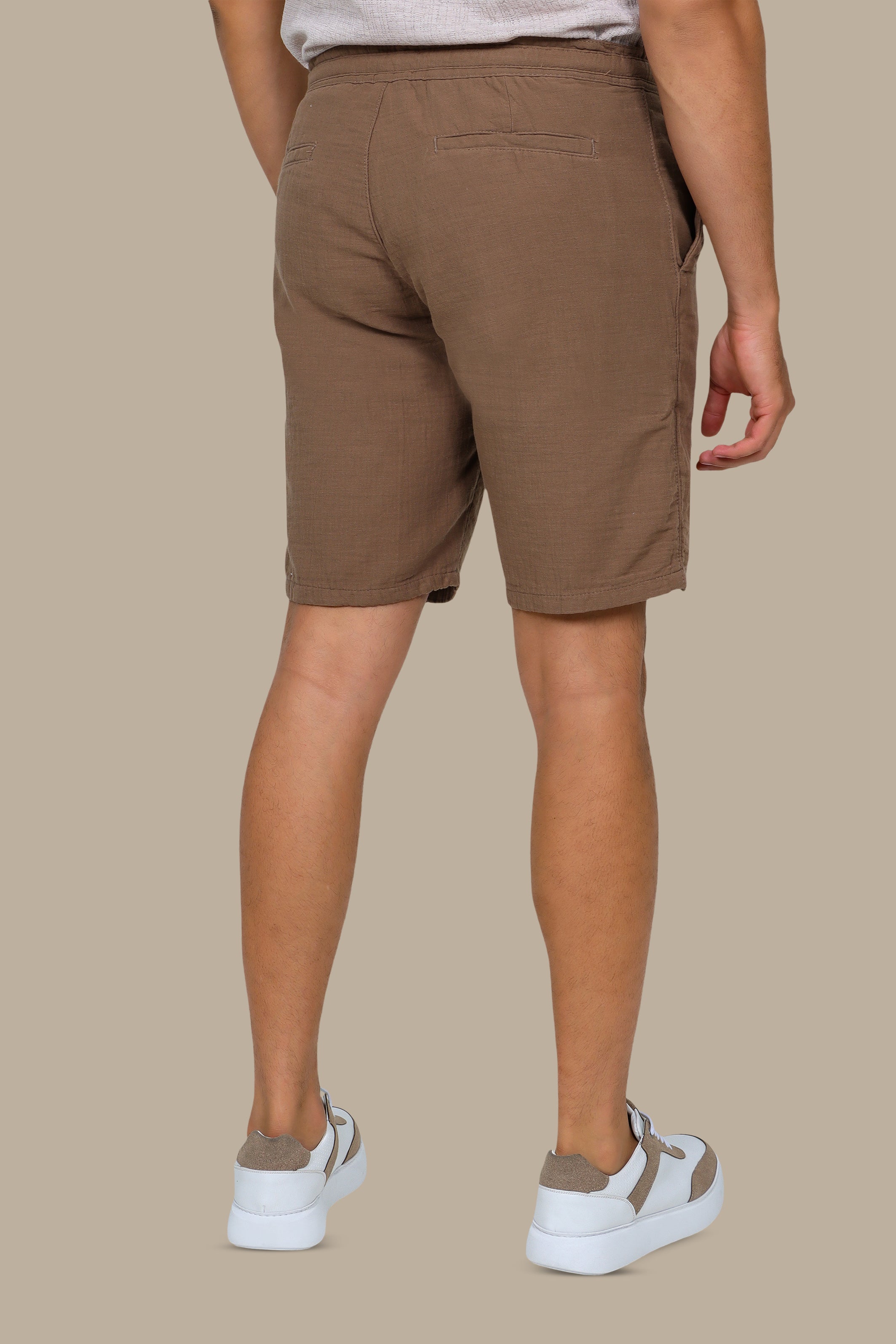 Brown Linen Basic Shorts