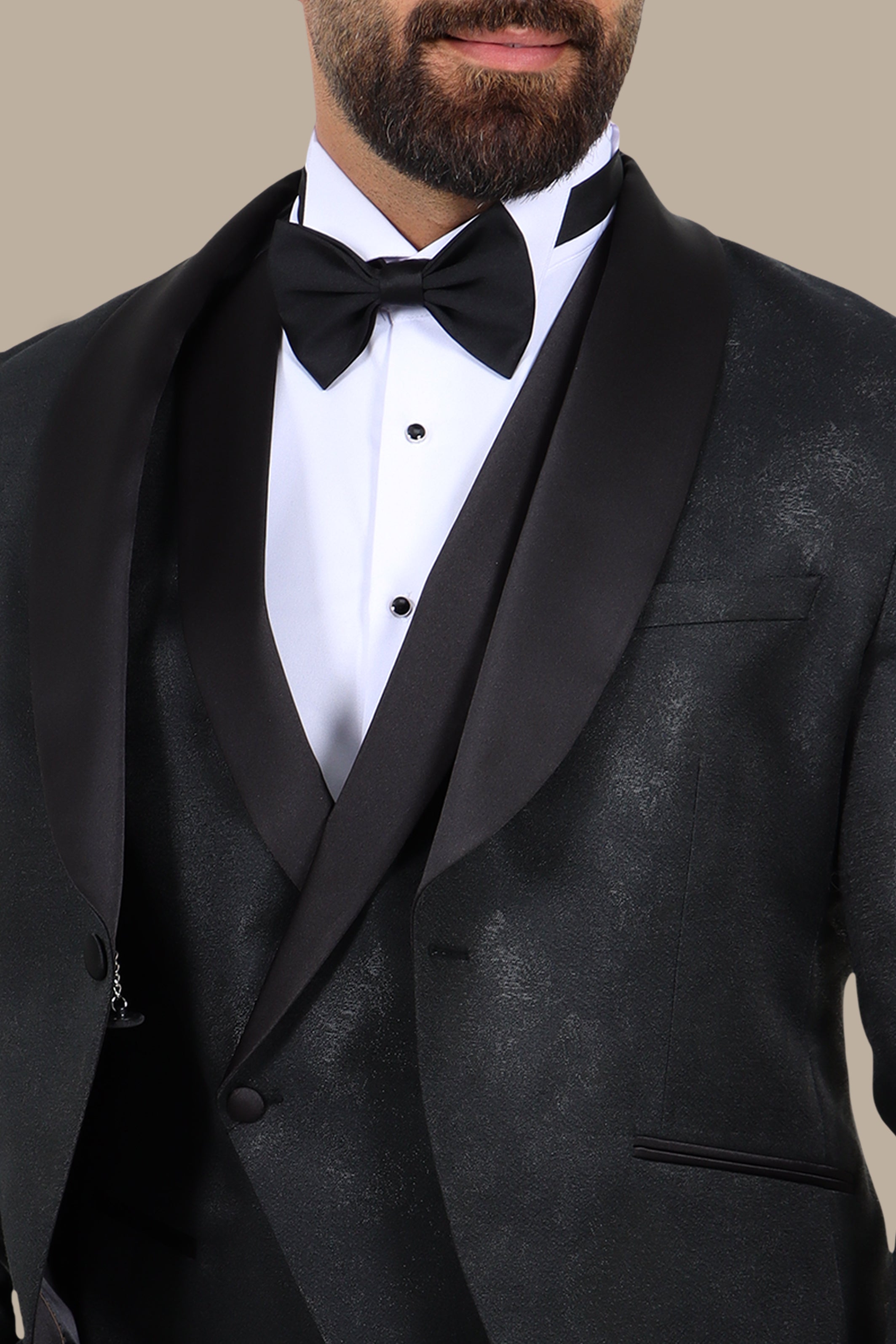 Black 4-Piece Shawl Lapel Tuxedo with Brush Patterns