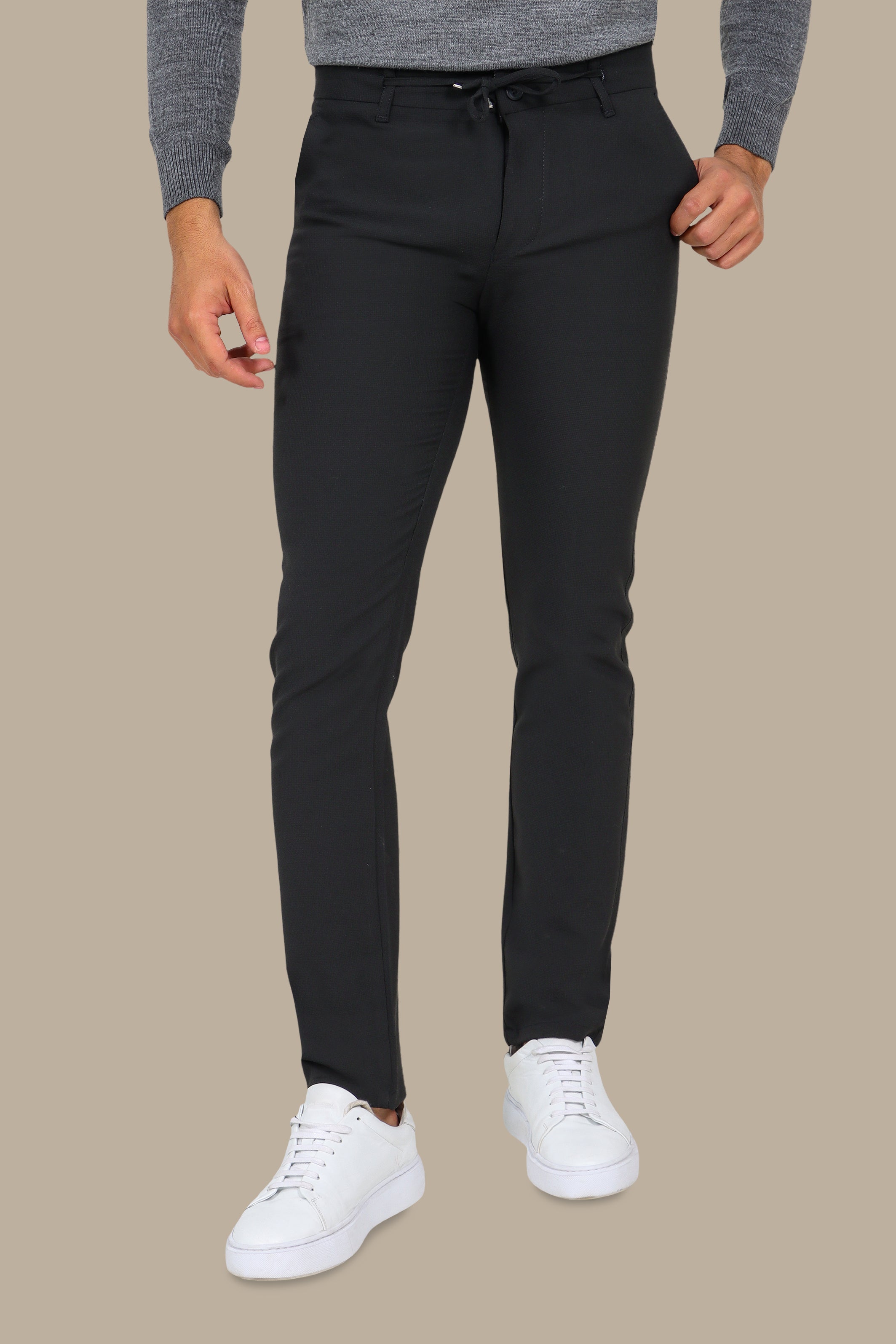 Black Gofre Slim Trousers
