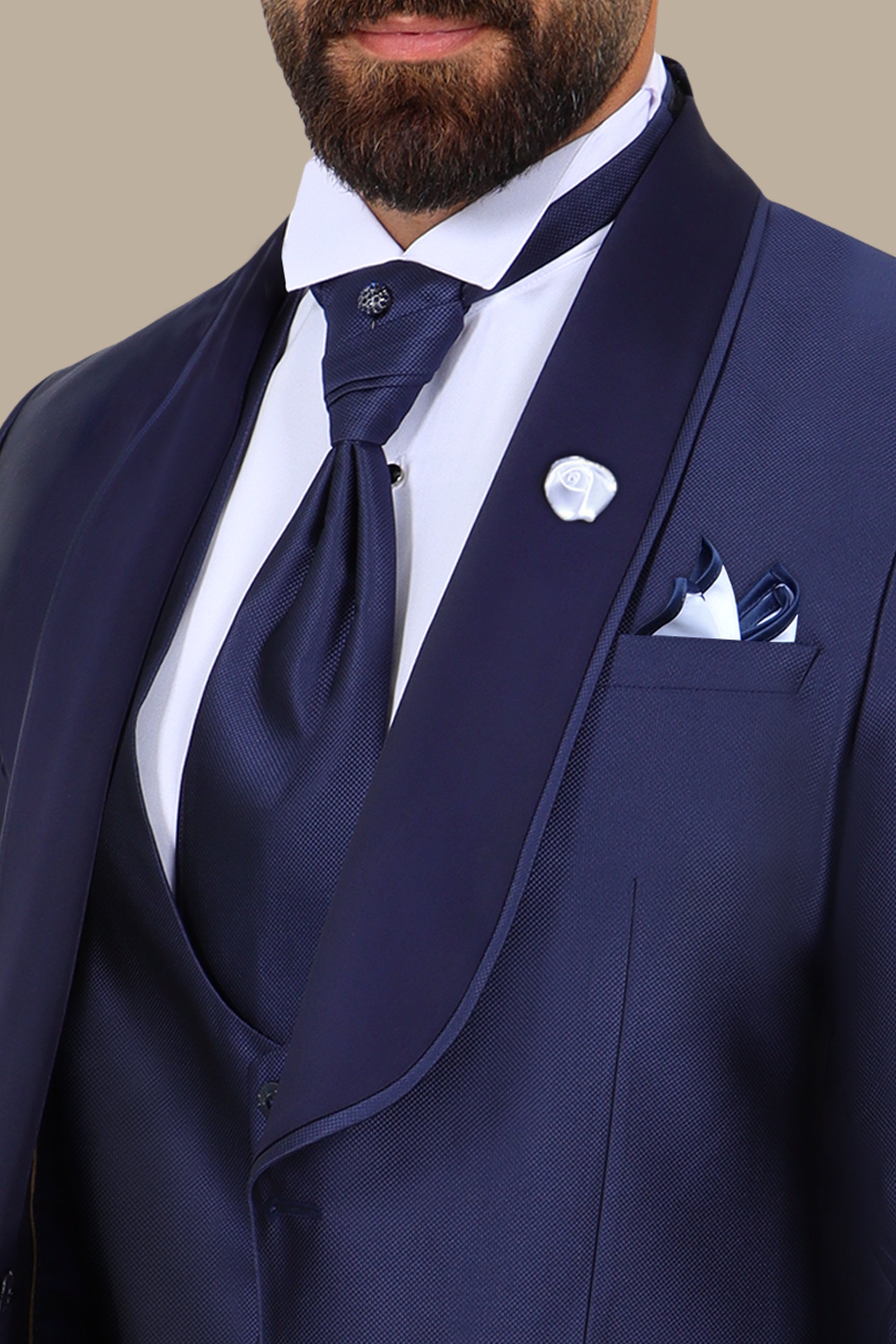 4-Piece Tuxedo Shawl Collar Piquet Navy
