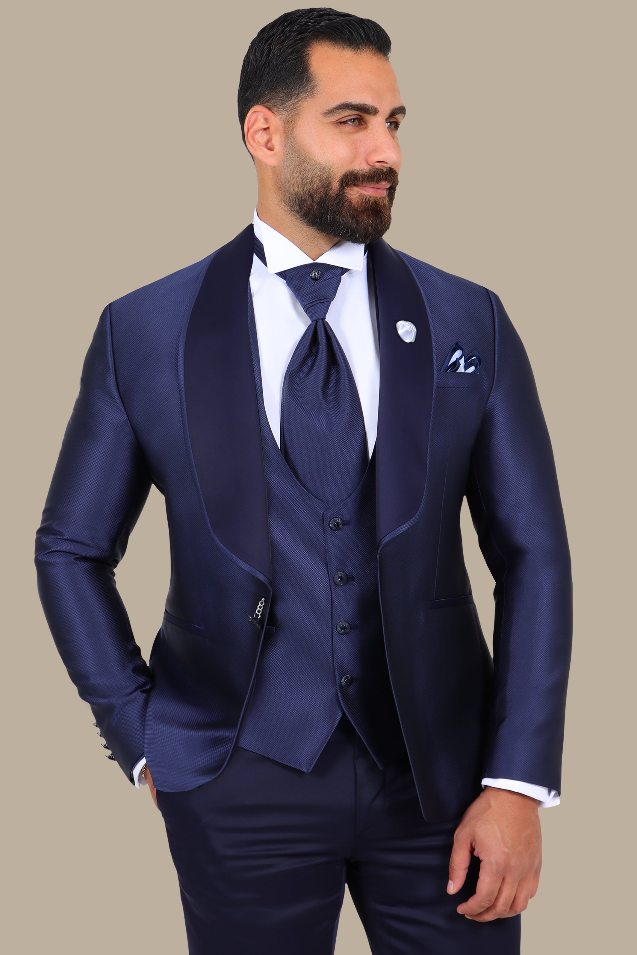 4-Piece Tuxedo Shawl Collar Piquet Navy