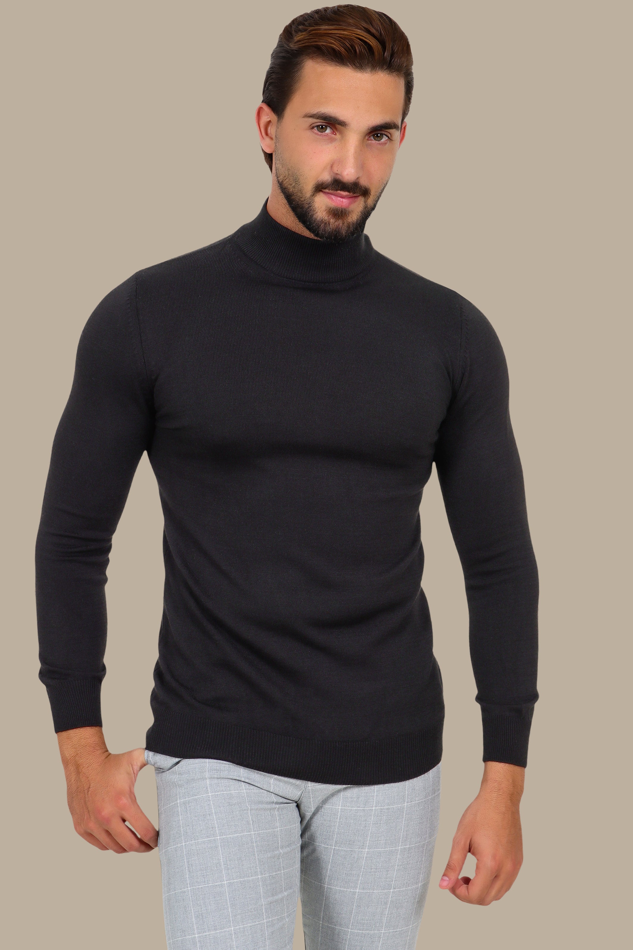 Basic High Neck Sweater – Black