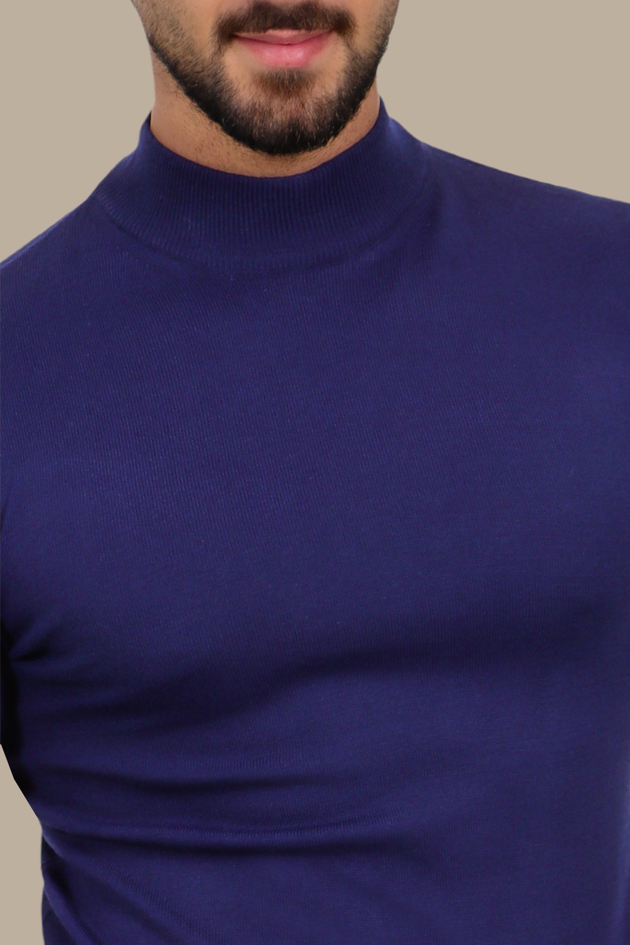 Basic High Neck Sweater – Navy