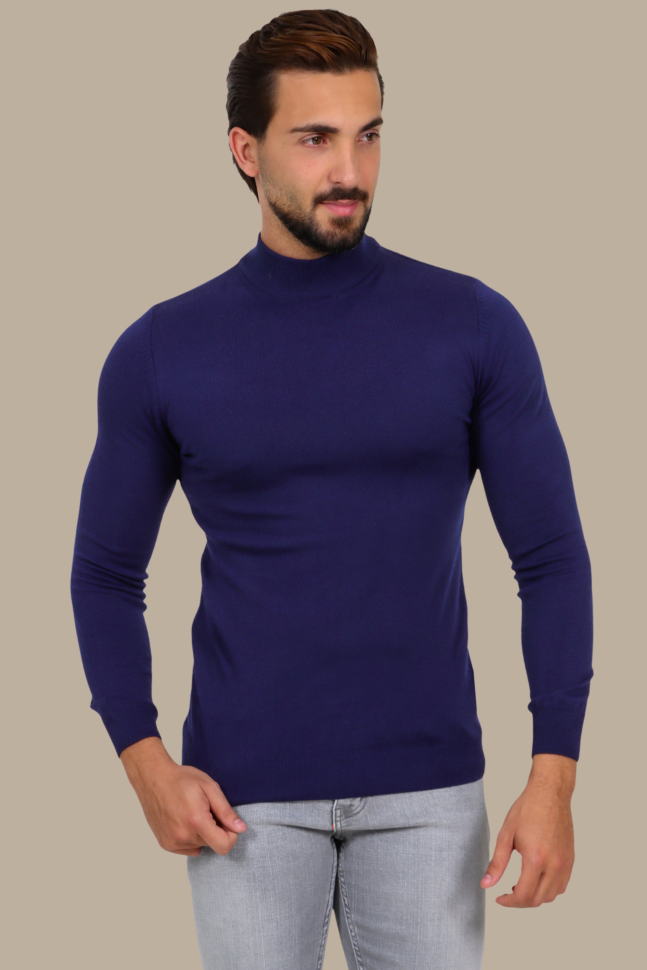 Basic High Neck Sweater – Navy