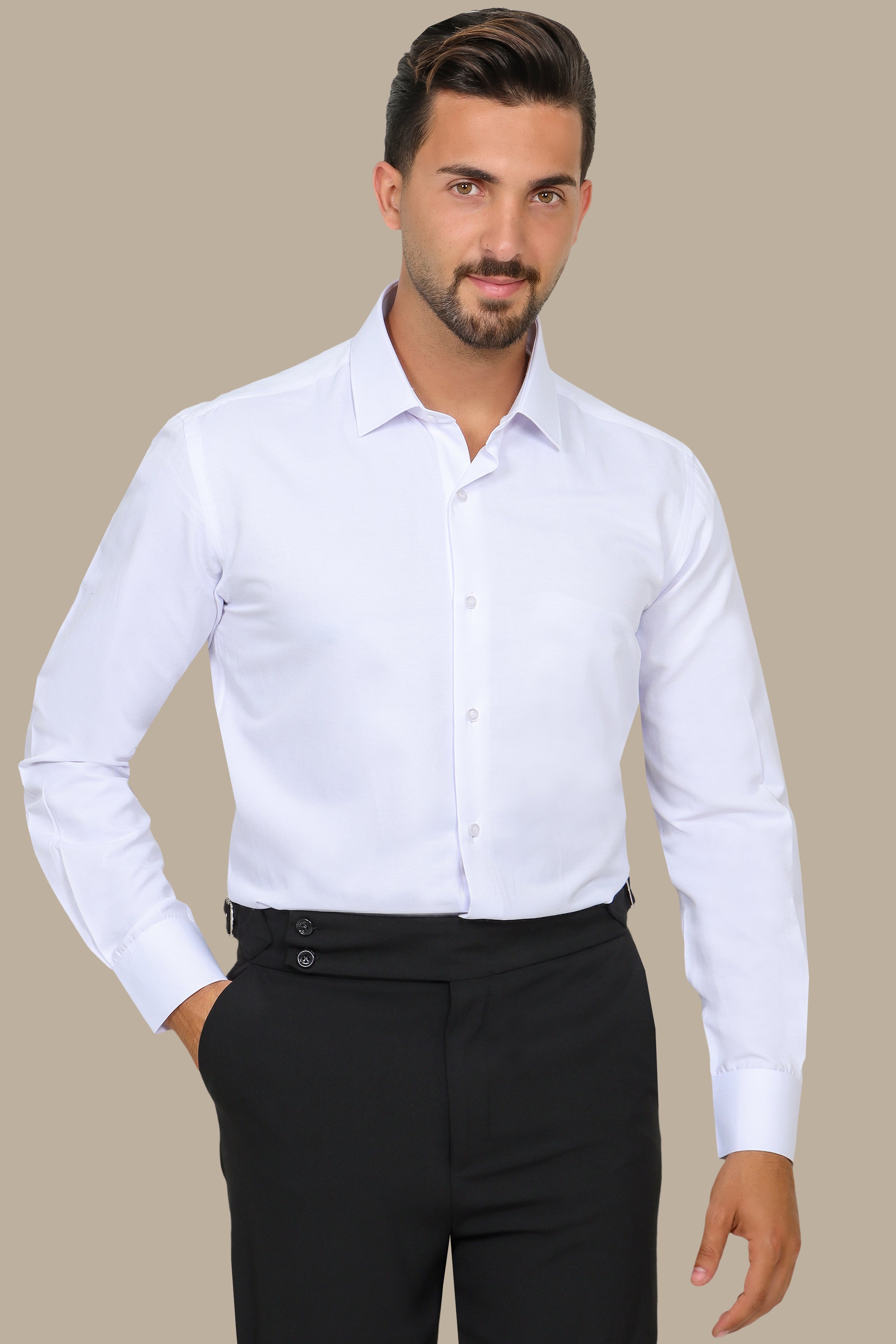 White Poplin Slim Shirt with River Collar