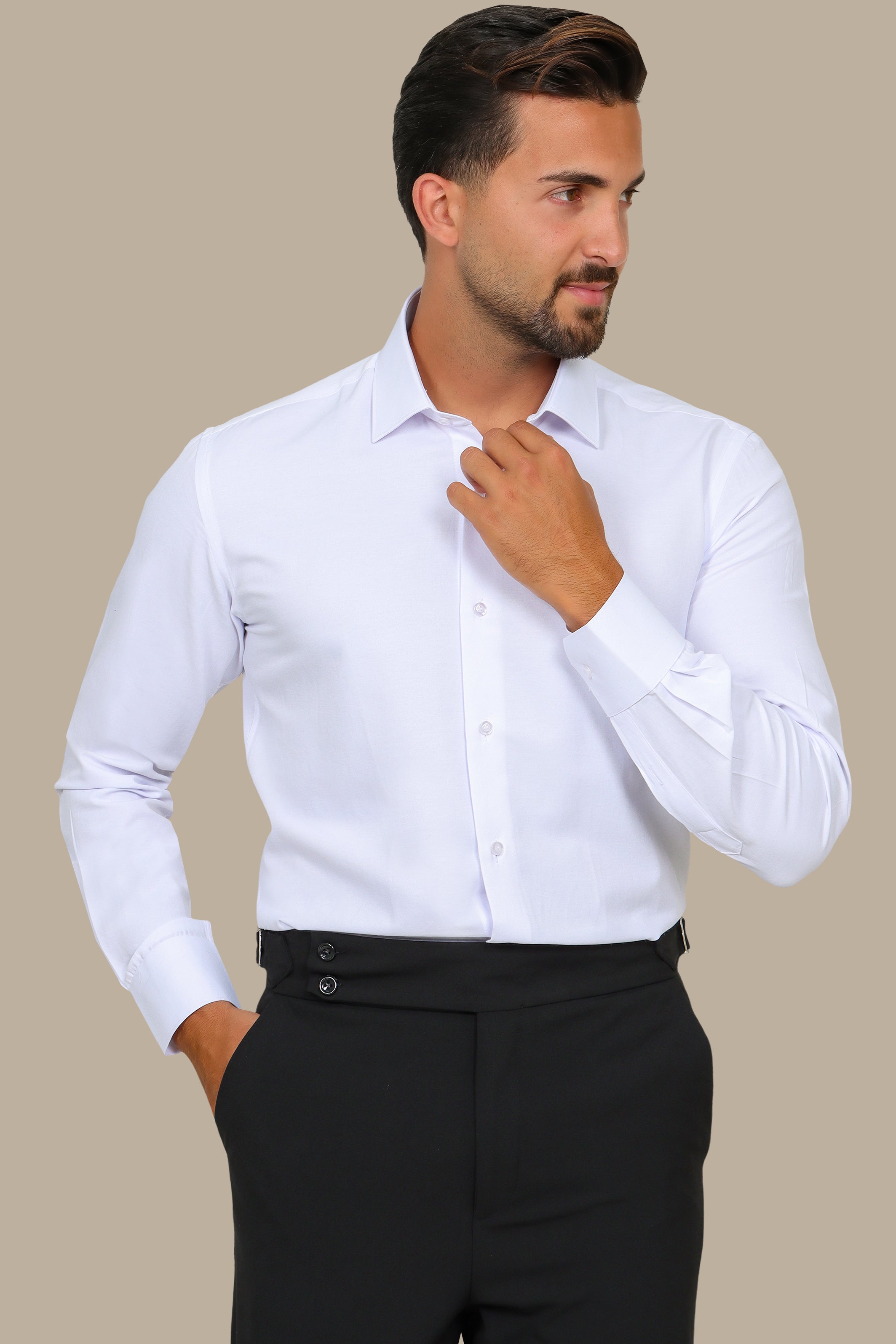 White Poplin Slim Shirt with River Collar
