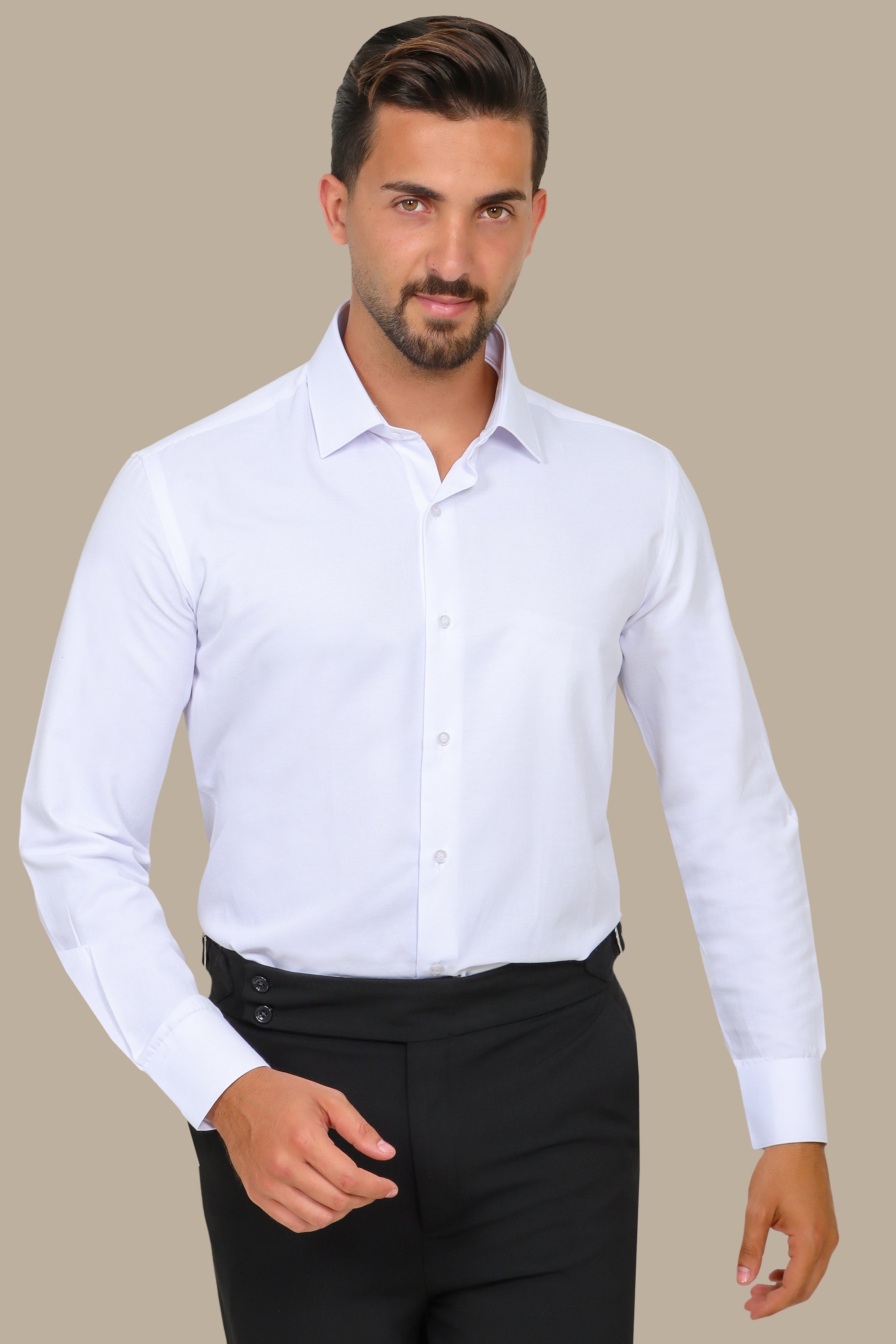 White Poplin Slim Shirt with River Collar