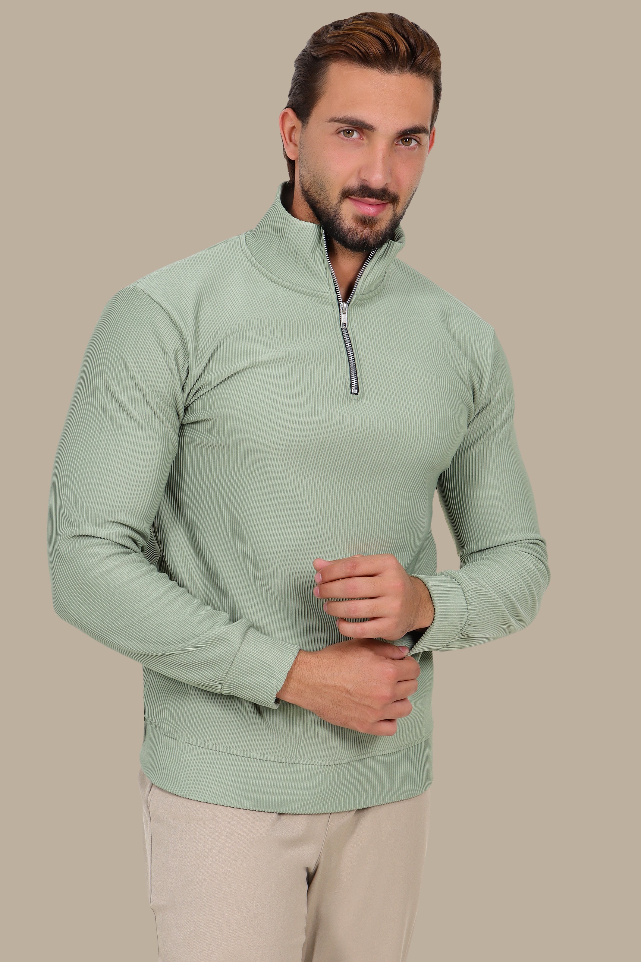 Long Sleeve Half-Zip Ribbed Sweater – Mint