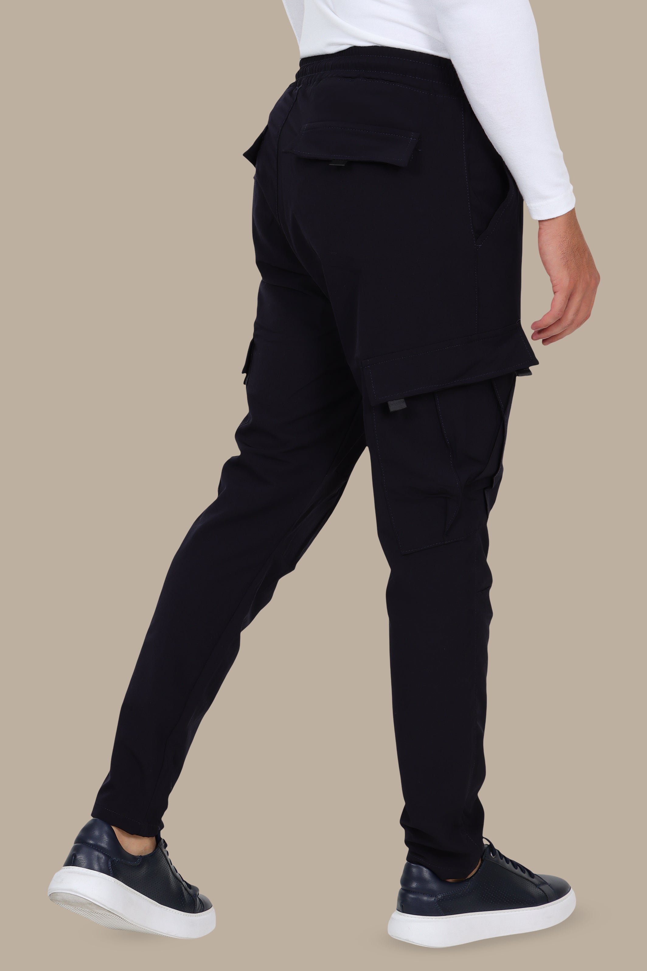 Dark Navy Slim Fit Cargo Pants in Parachute Fabric