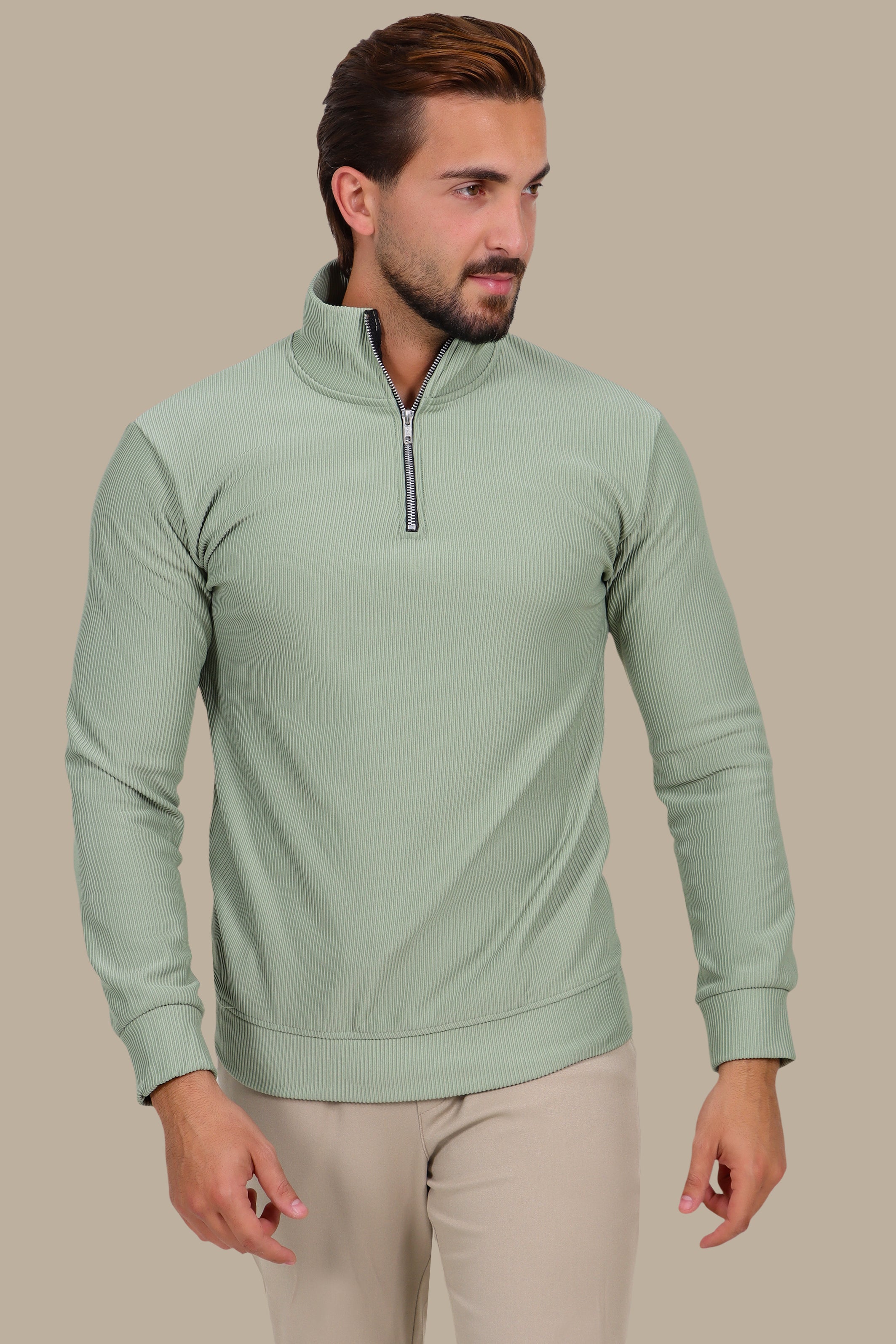 Long Sleeve Half-Zip Ribbed Sweater – Mint