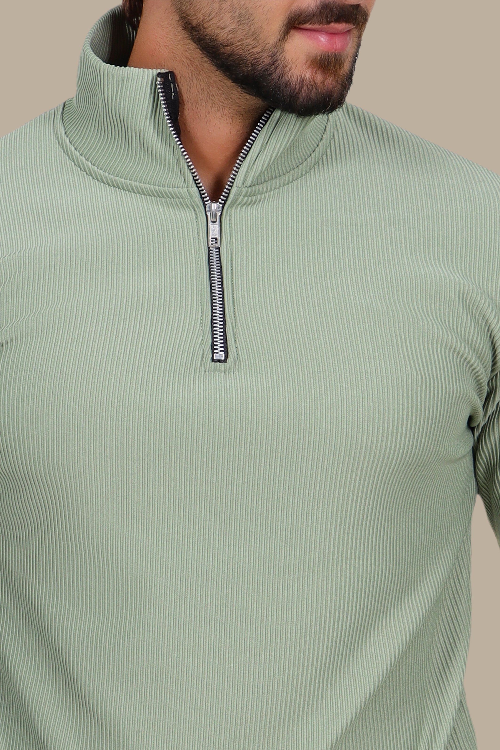 Long Sleeve Half-Zip Ribbed Sweater – Mint