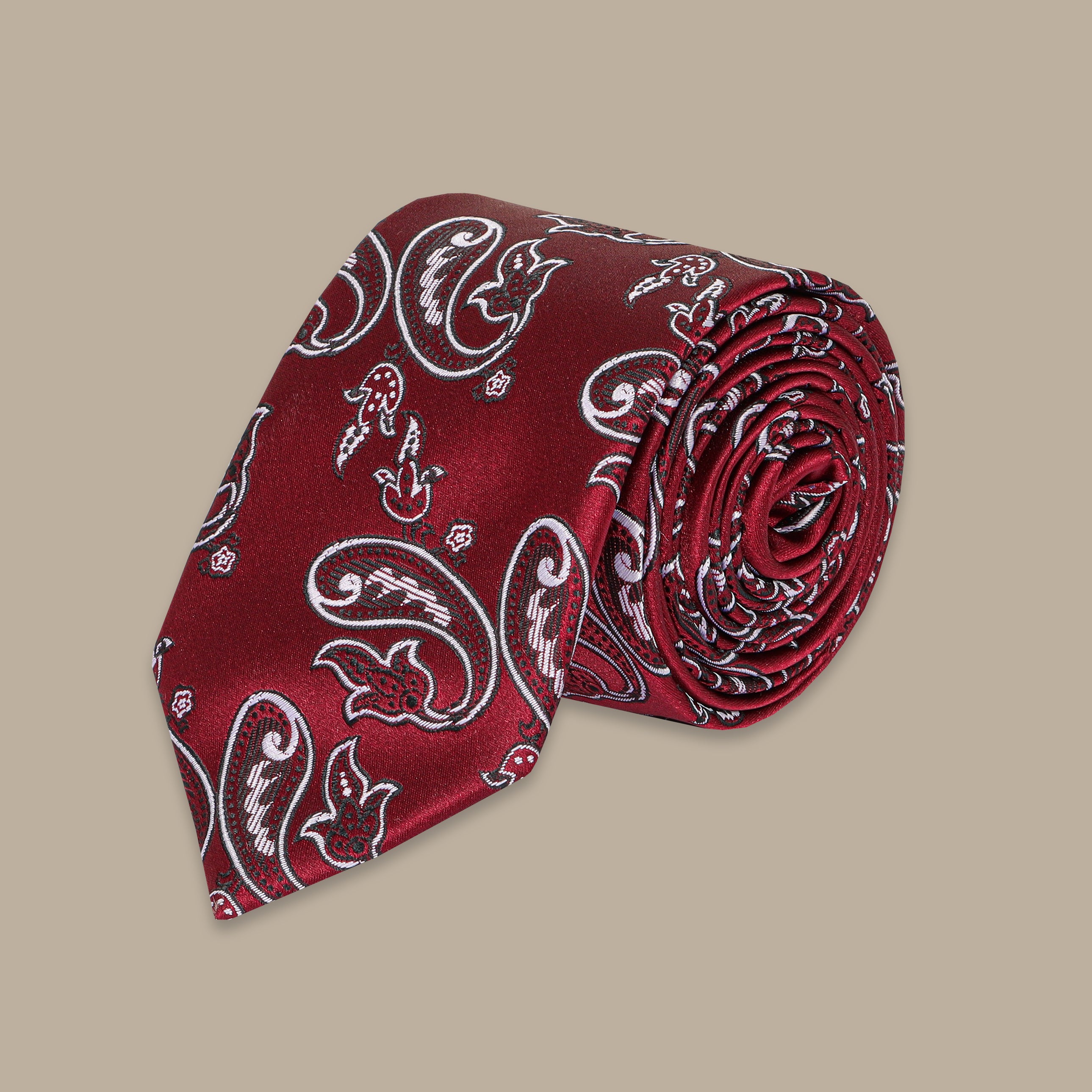 2-Piece Black Cashmere Print Tie Set - Burgundy