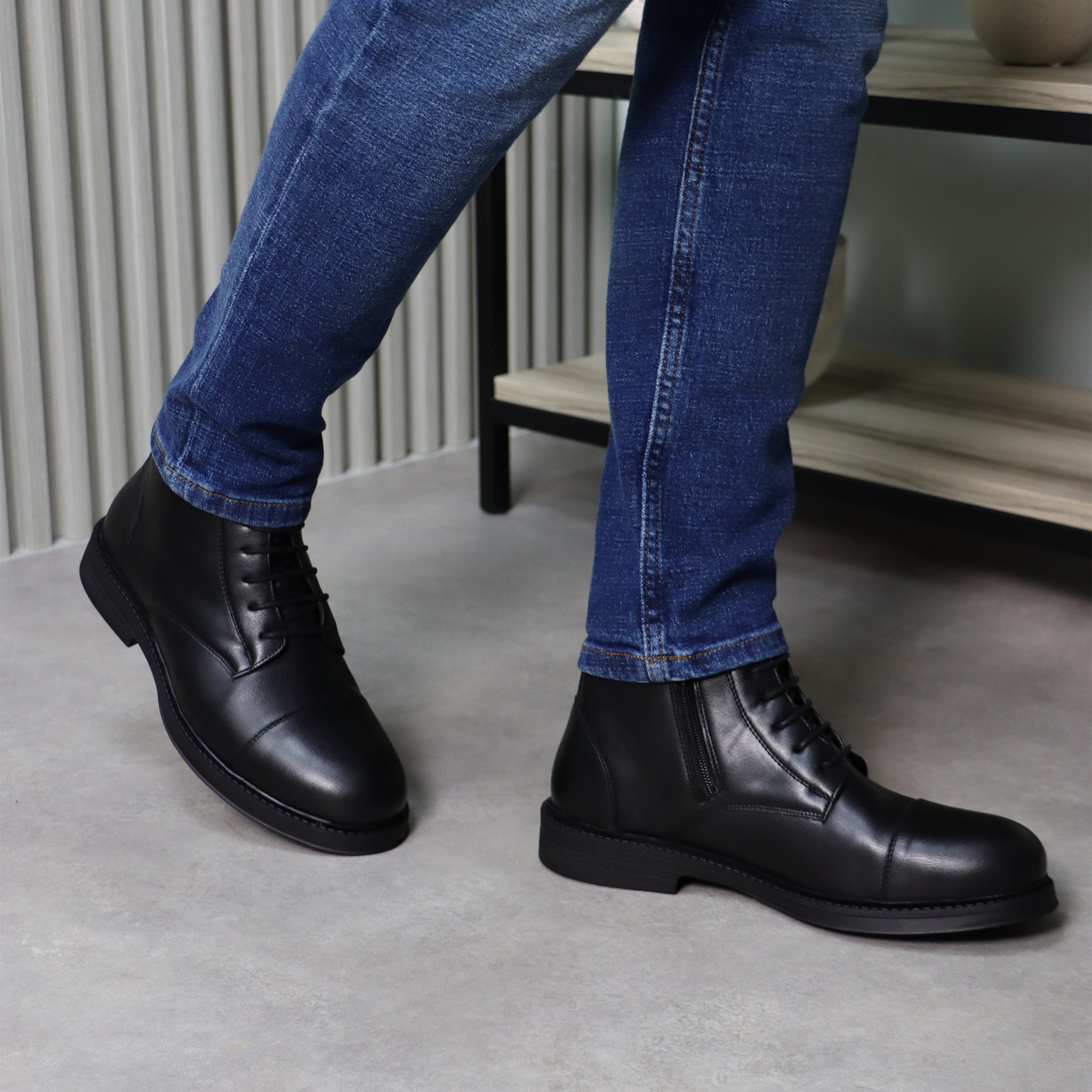 Black Oxford Lace-Up Ankle Boots