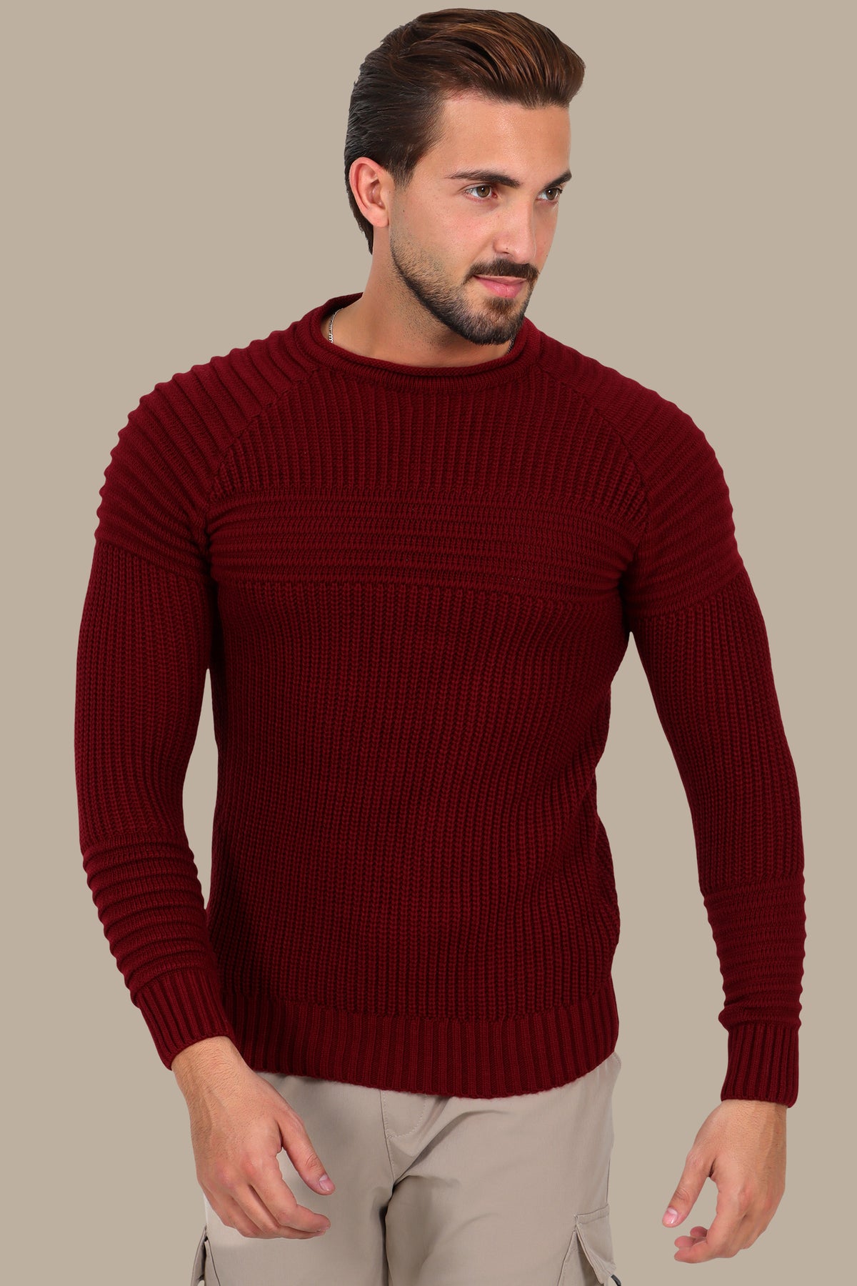 Mercerized Medium Ribbed Sweater in Burgundy