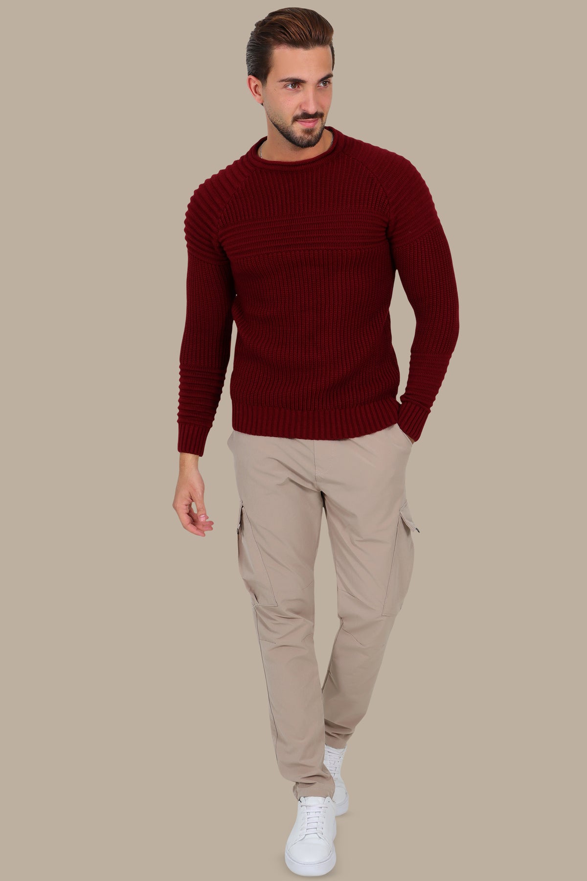 Mercerized Medium Ribbed Sweater in Burgundy
