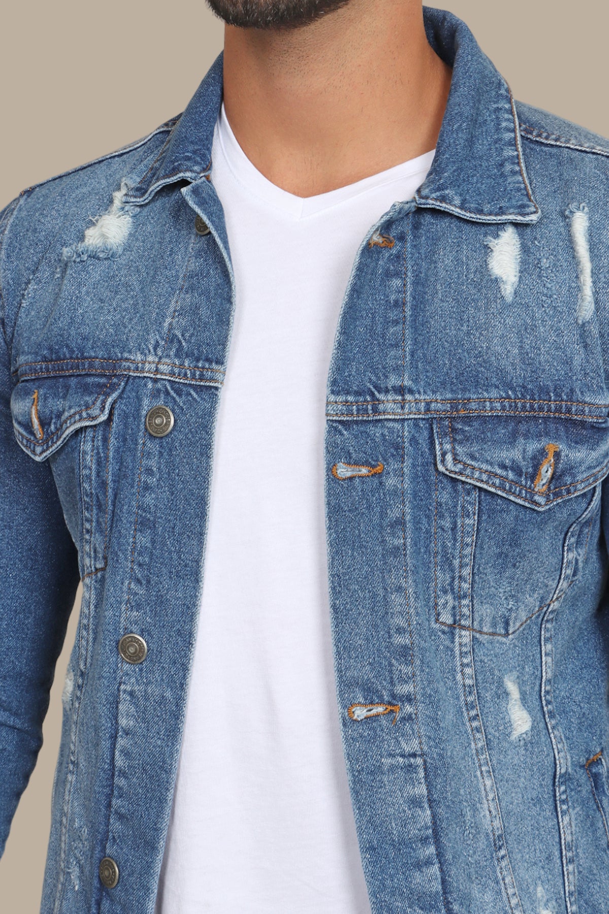 Urban Edge Unleashed: Ripped Denim Jacket for Raw Rebellion