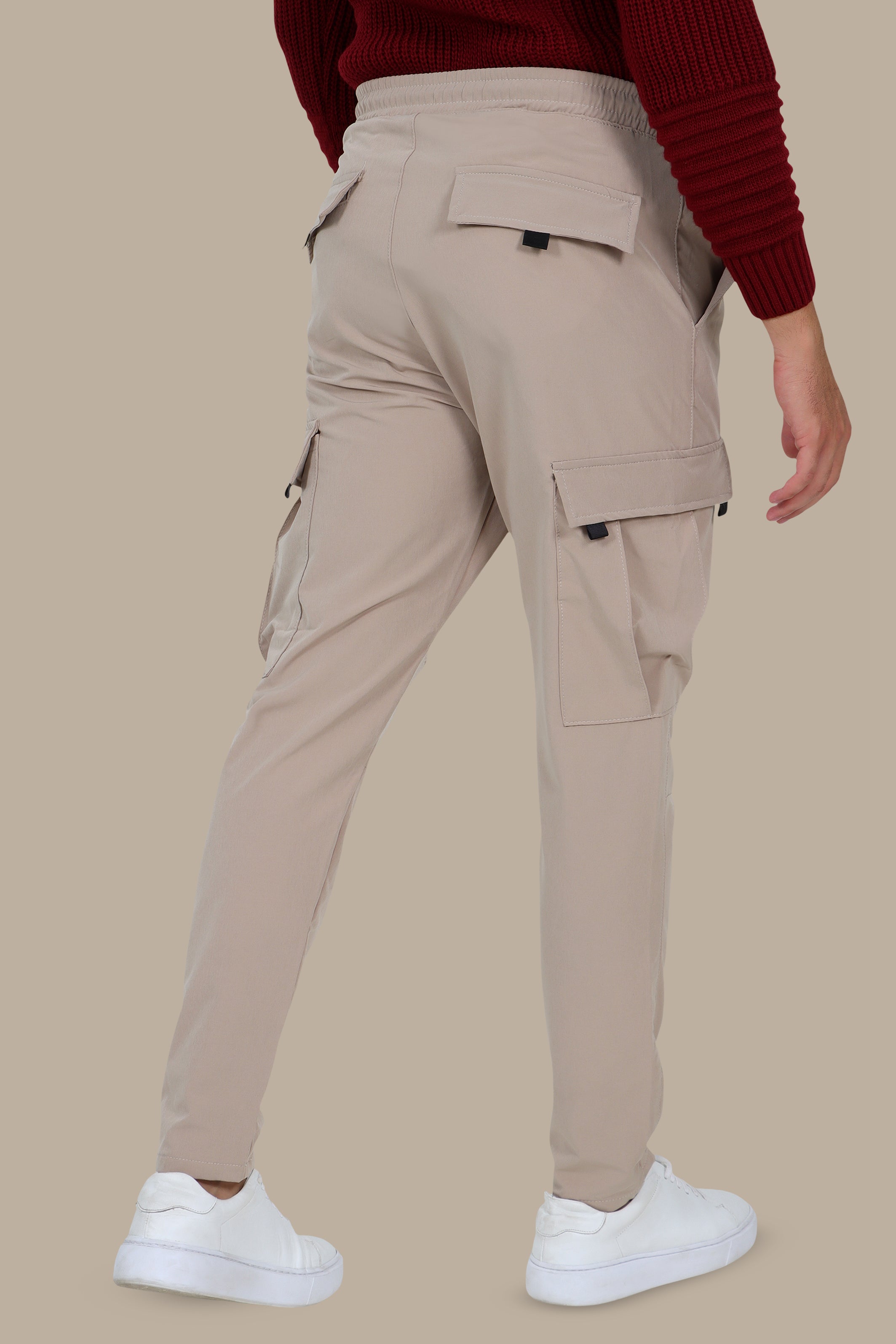Light Beige Slim Fit Cargo Pants in Parachute Fabric
