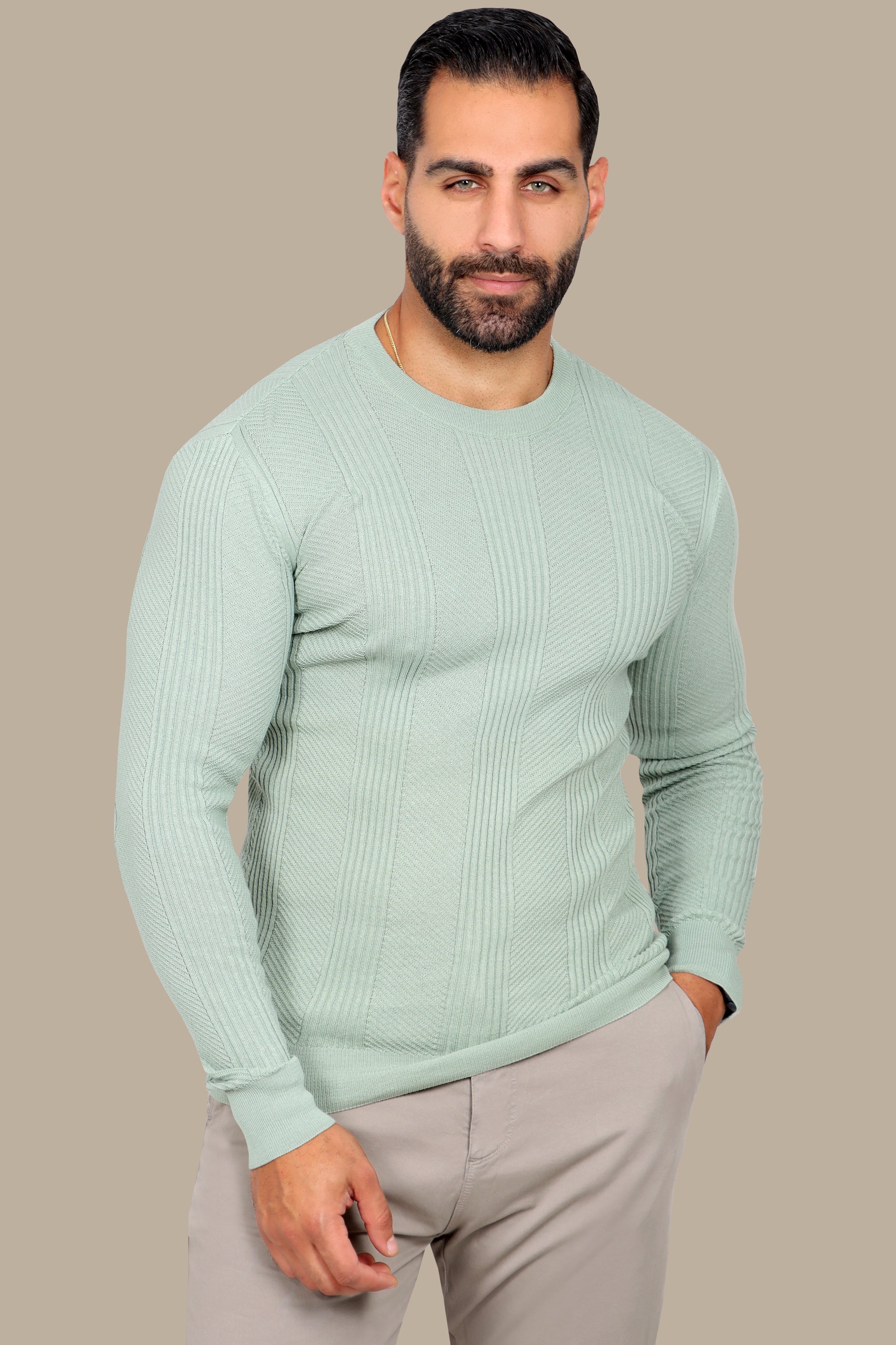 Structured Sweater with 3 Wide Lines
