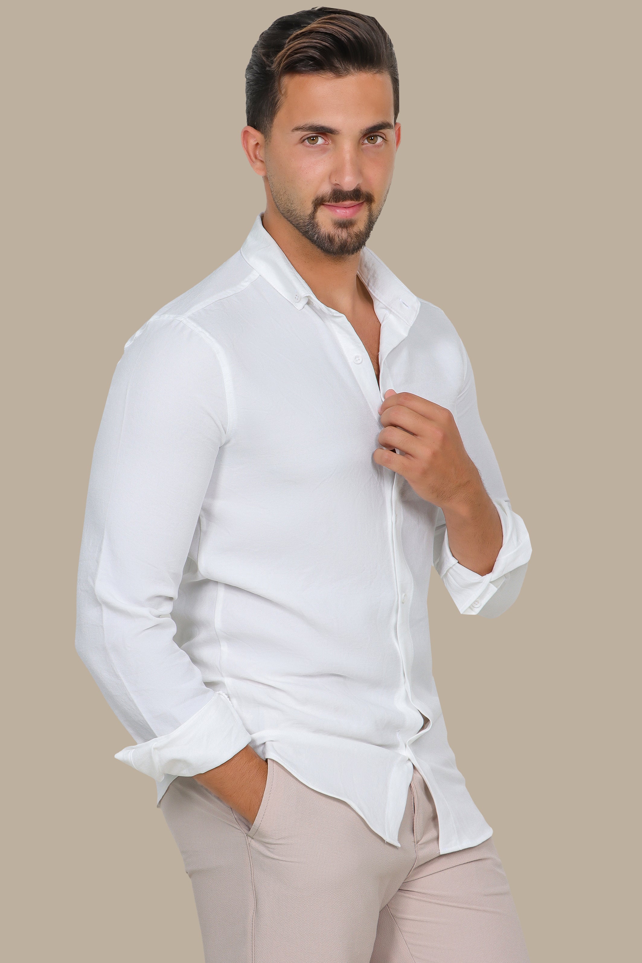 White Linen Long Sleeve Button-Down Shirt
