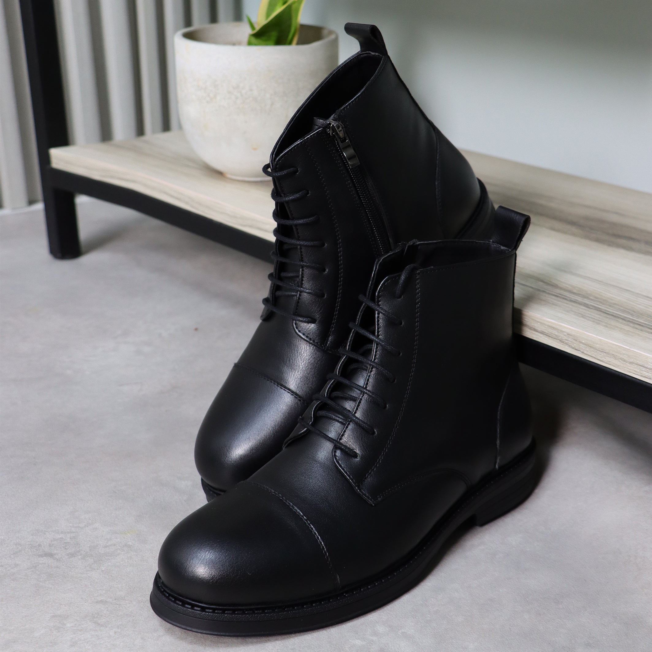 Black Oxford Lace-Up Ankle Boots