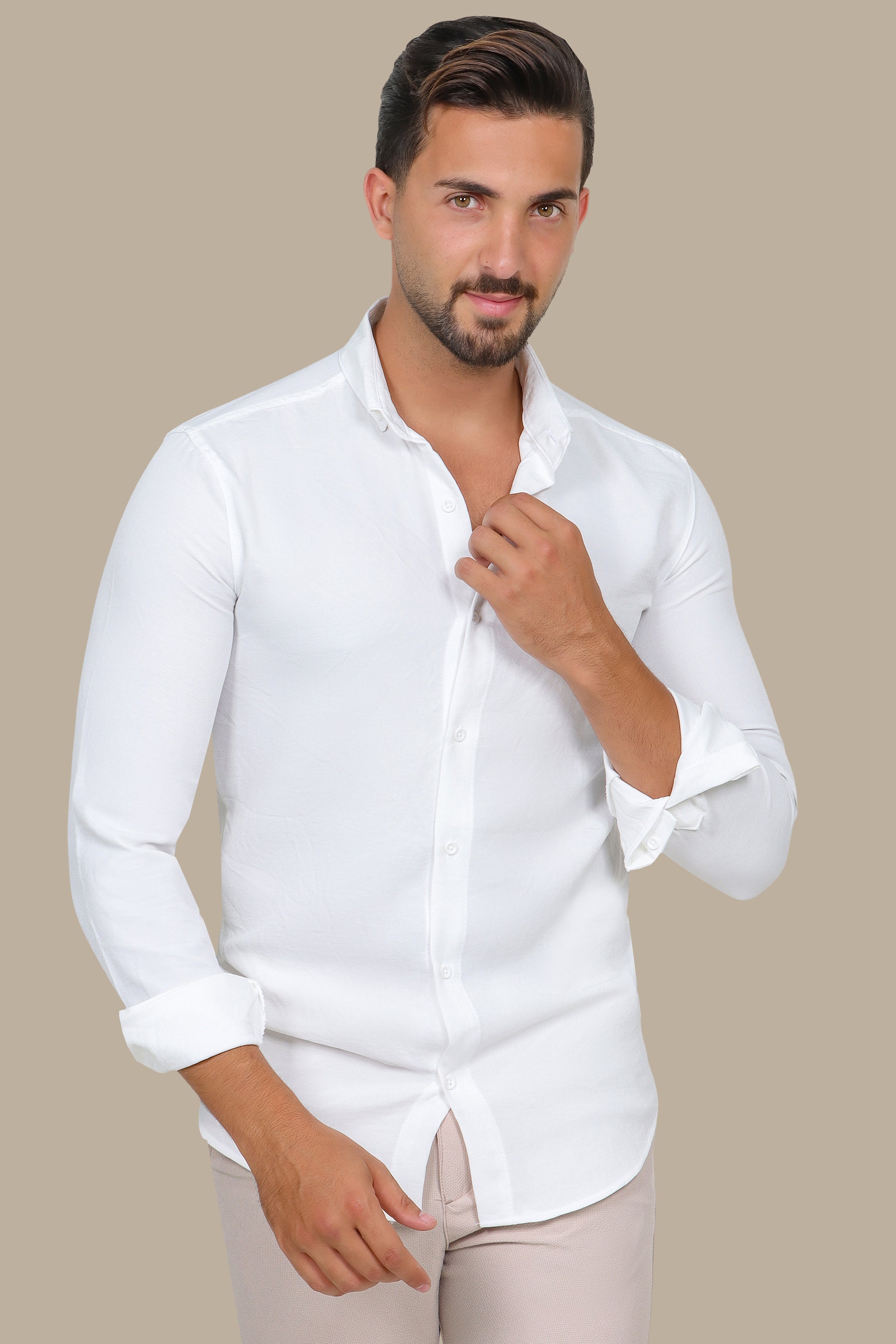 White Linen Long Sleeve Button-Down Shirt