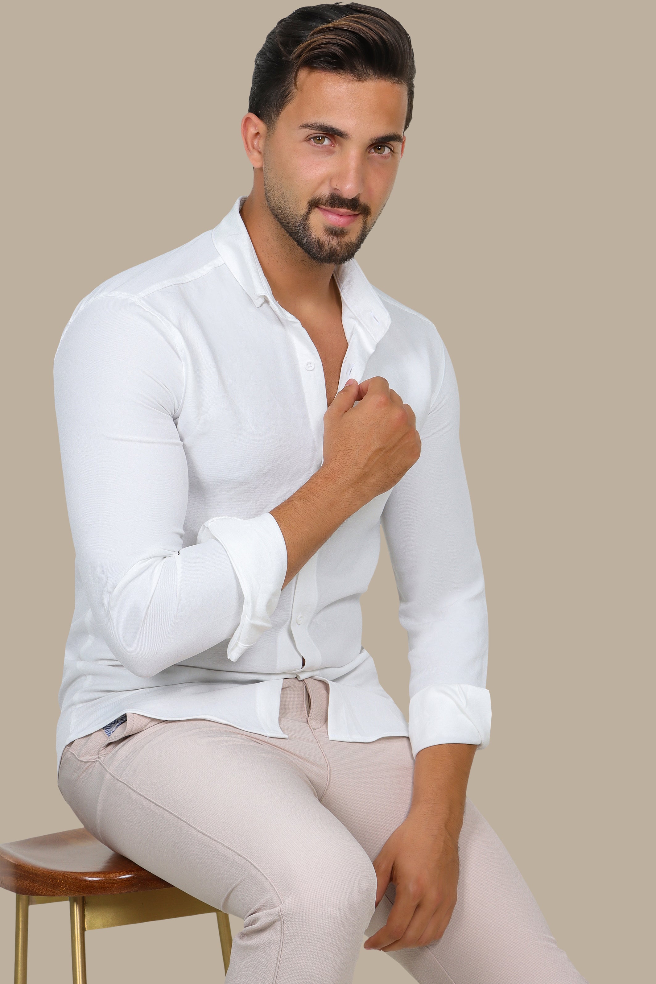 White Linen Long Sleeve Button-Down Shirt