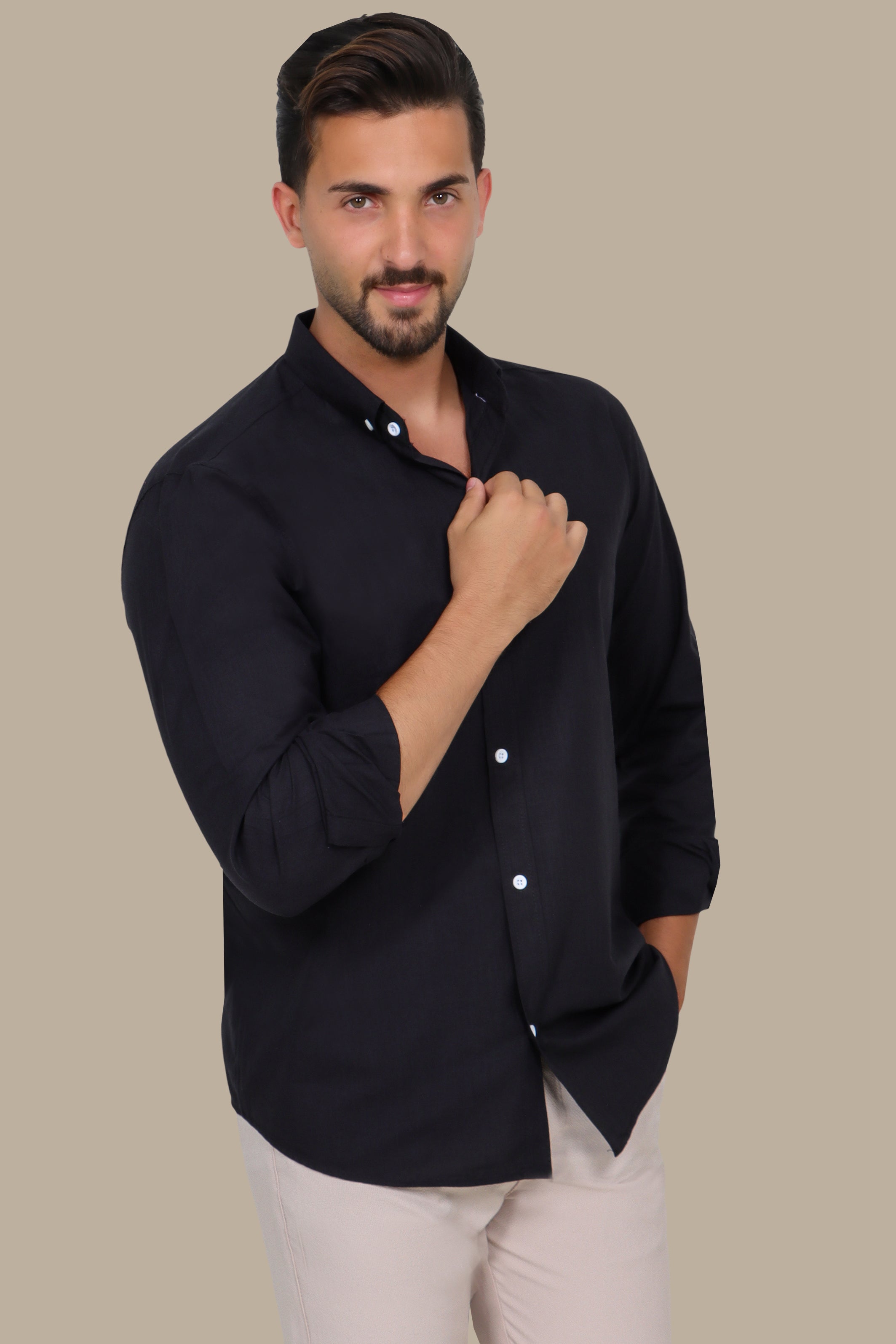 Linen Long Sleeve Button Down Shirt Black