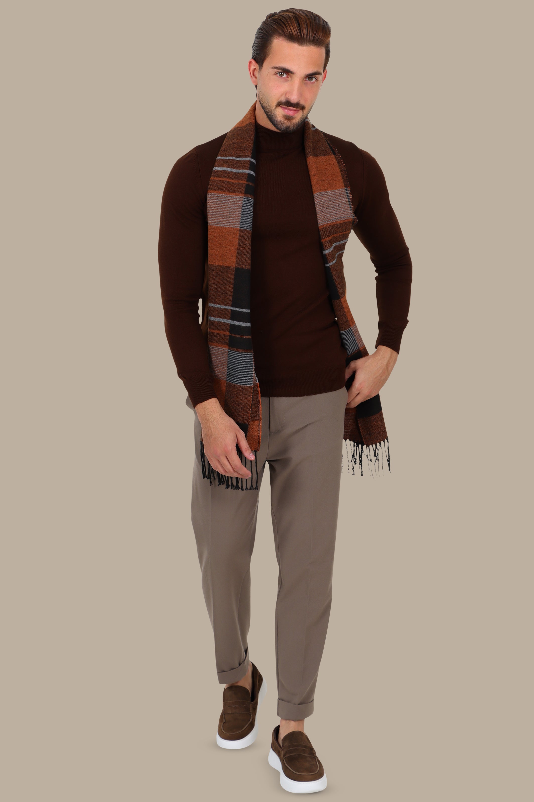 Brown High-Neck Basic Sweater
