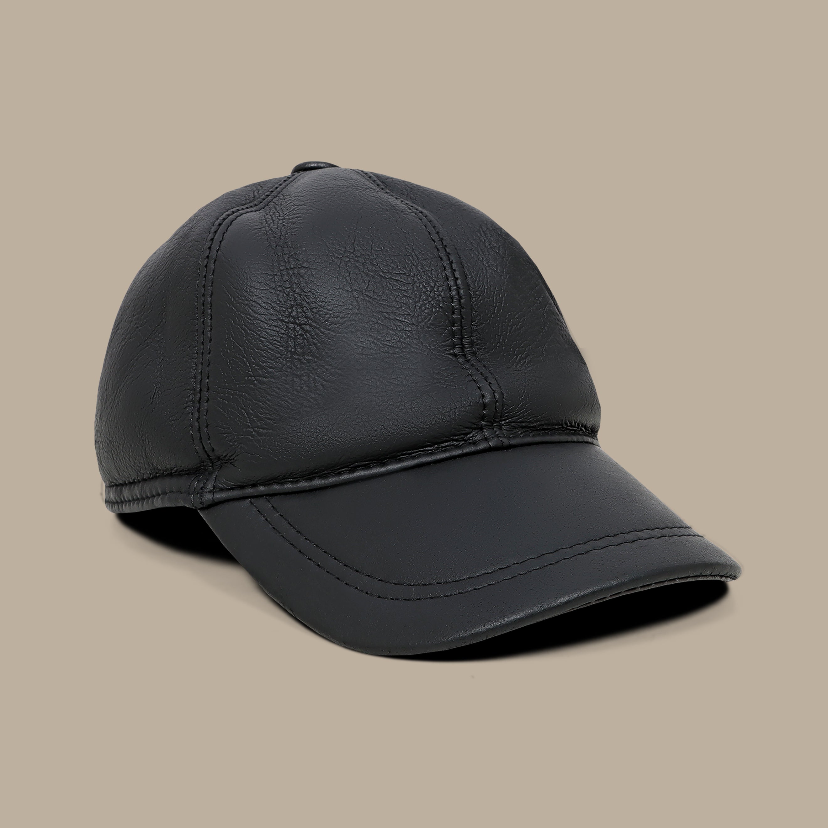 Black Leather Cap with Ear Covers