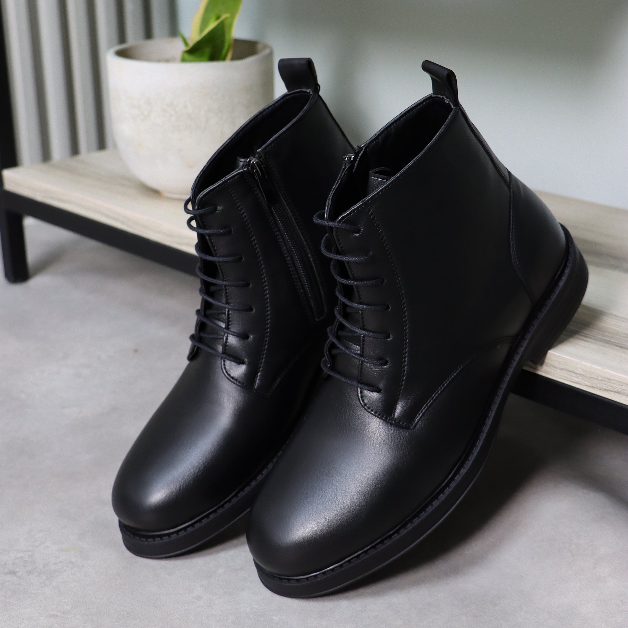 Classic Black Lace-Up Ankle Boots