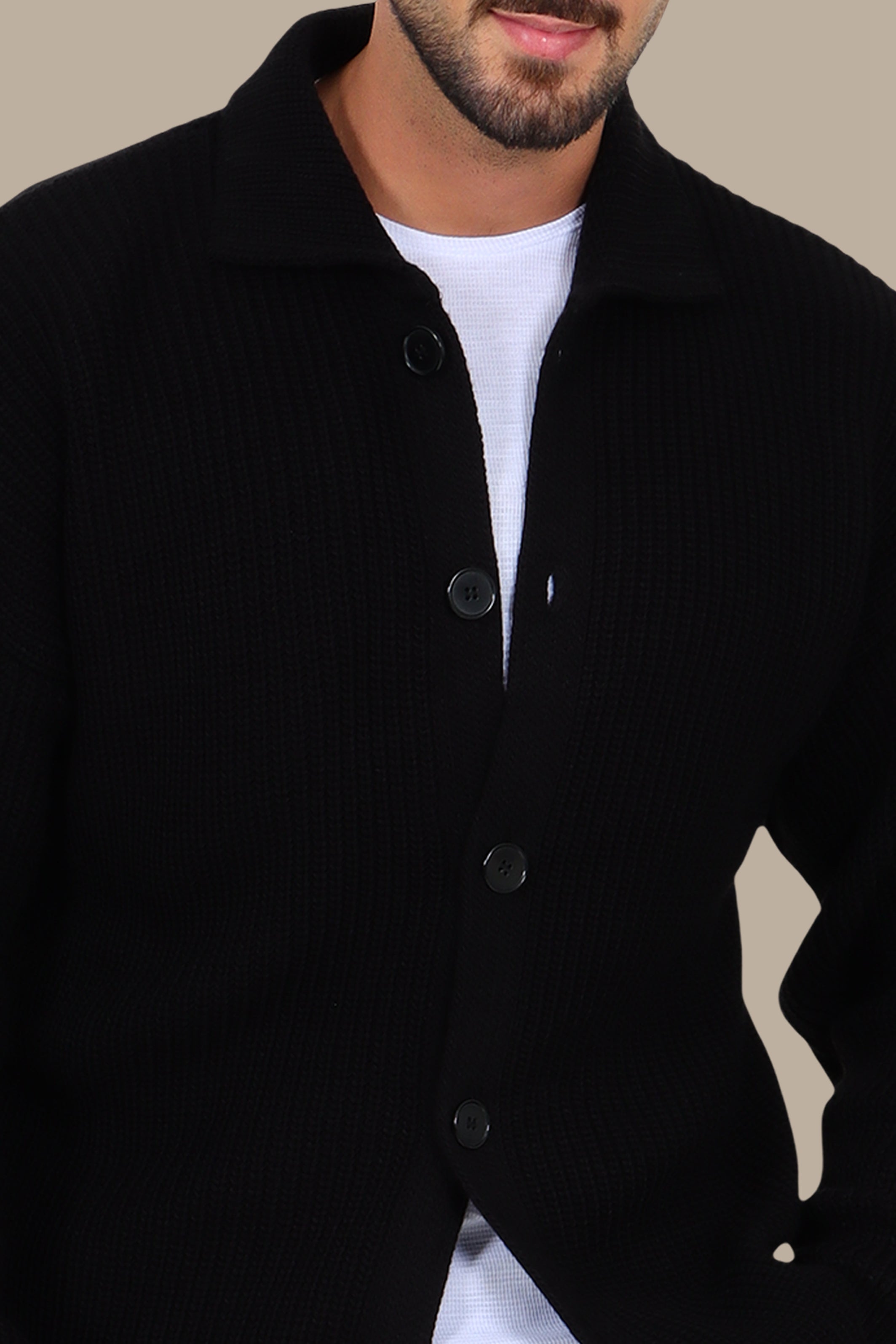 Black Mercerized Cardigan with Full Buttons
