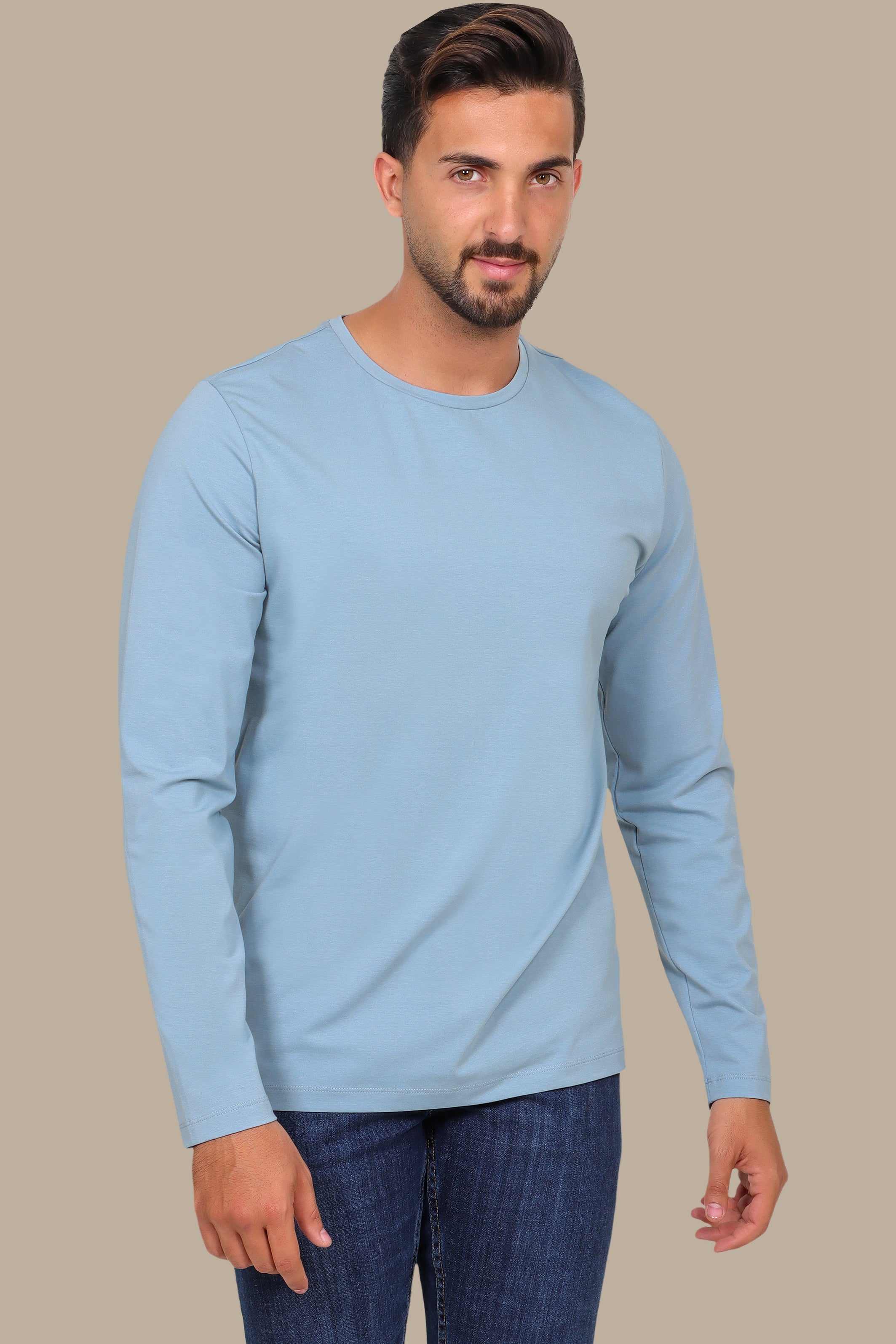 Light Blue Long Sleeve Round Neck Top