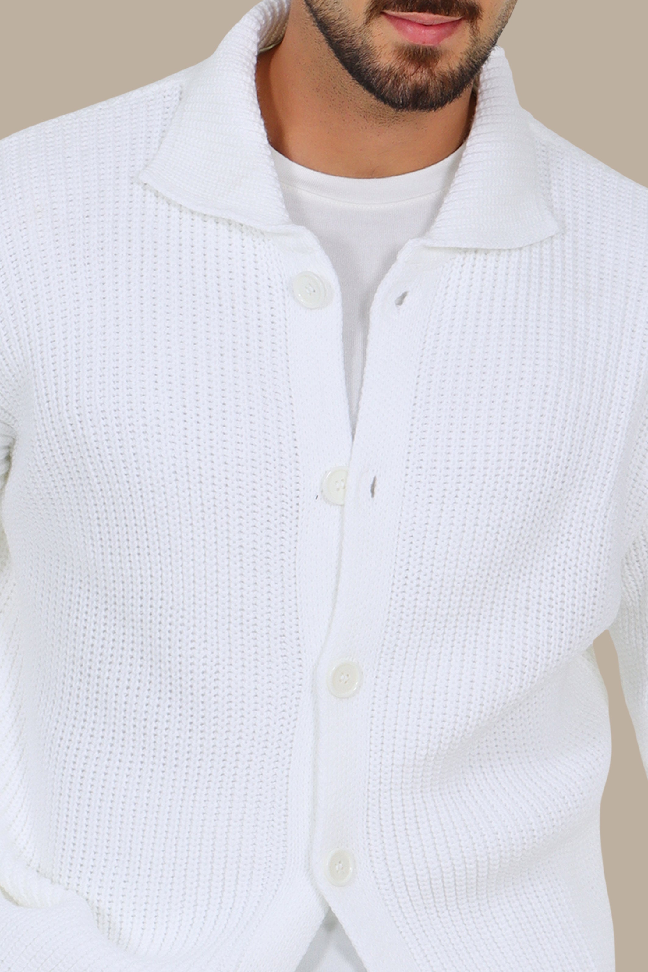 White Mercerized Cardigan with Full Buttons