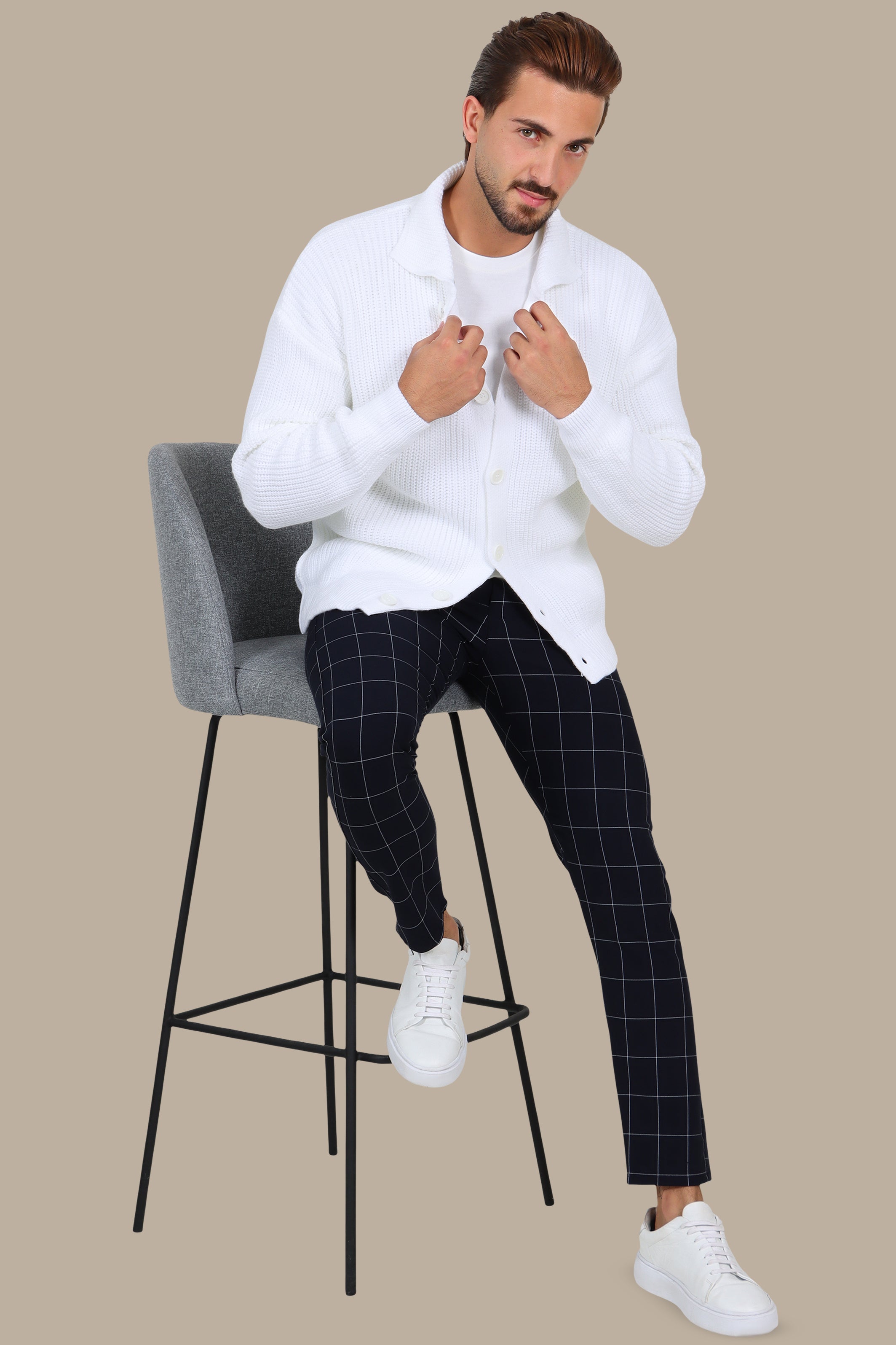 White Mercerized Cardigan with Full Buttons