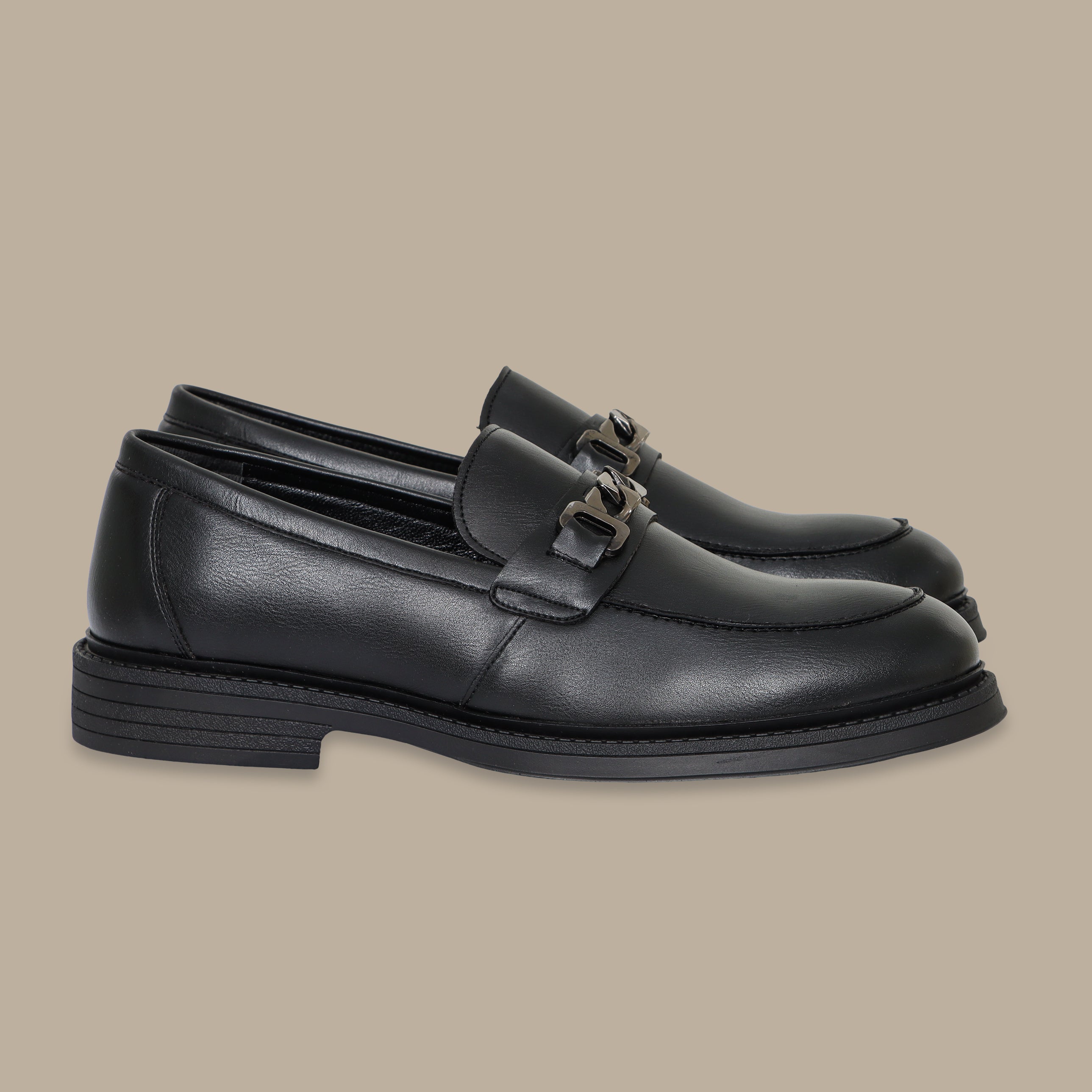 Black Leather Loafers with Appliqué