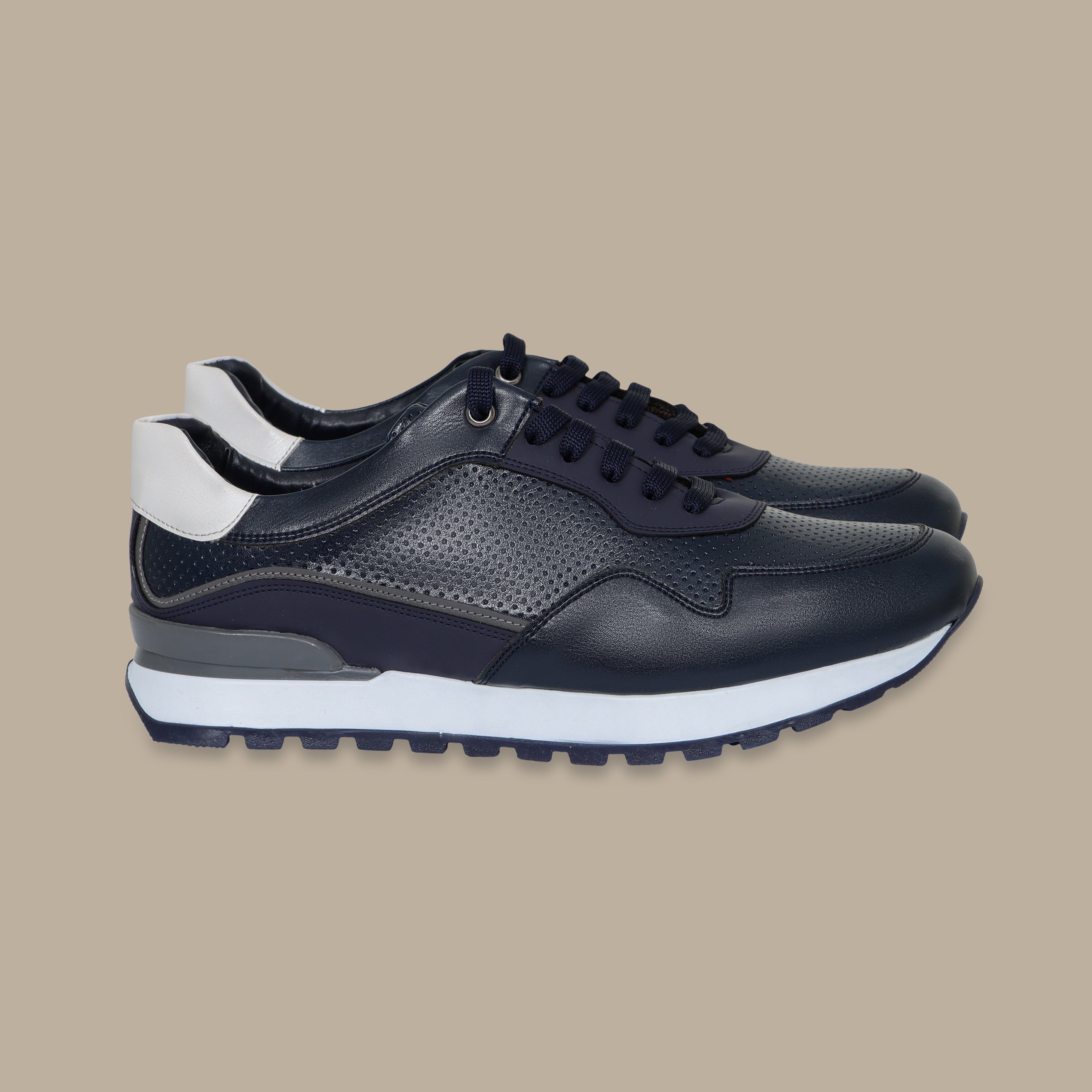 Navy Dotted Leather Casual Trainers