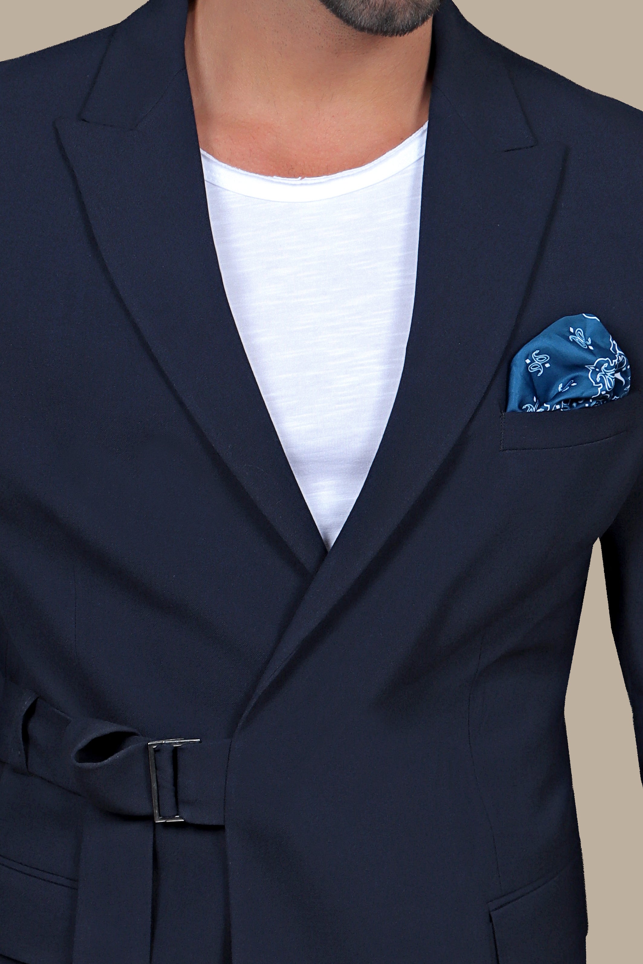 Navy Blazer with Side Belt: Simple Style, Classic Elegance