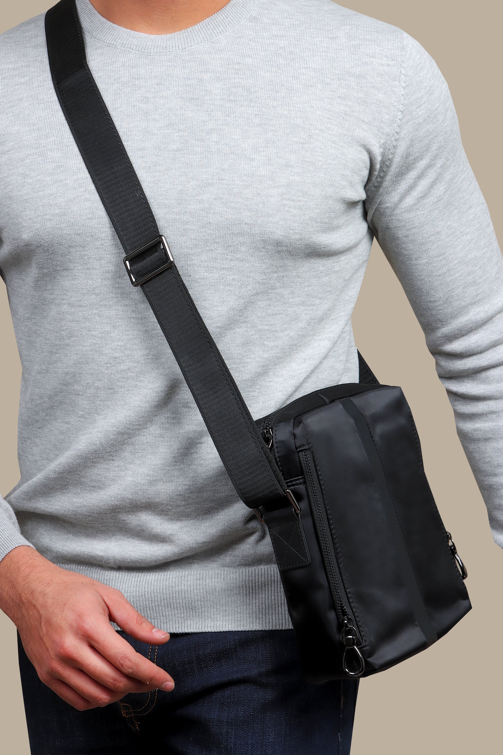 Black Crossbody Bag with Side Zipper