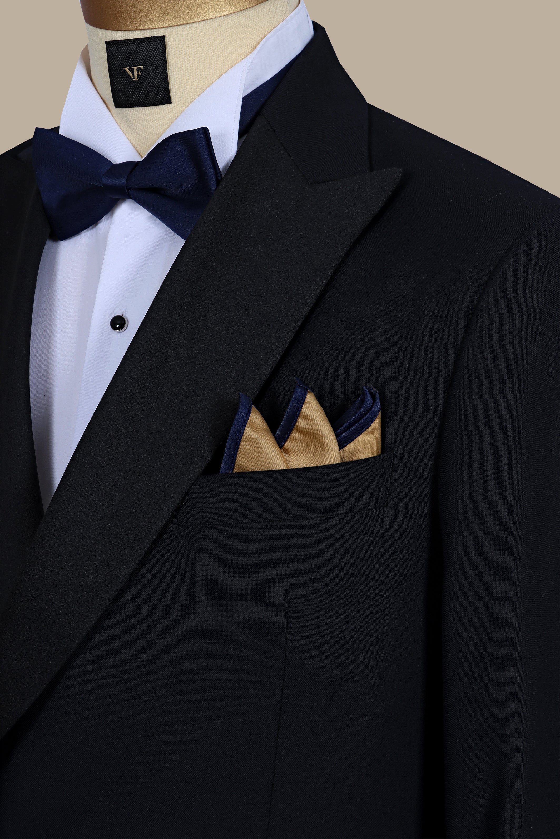 Gold & Navy Satin Pocket Square with Piping