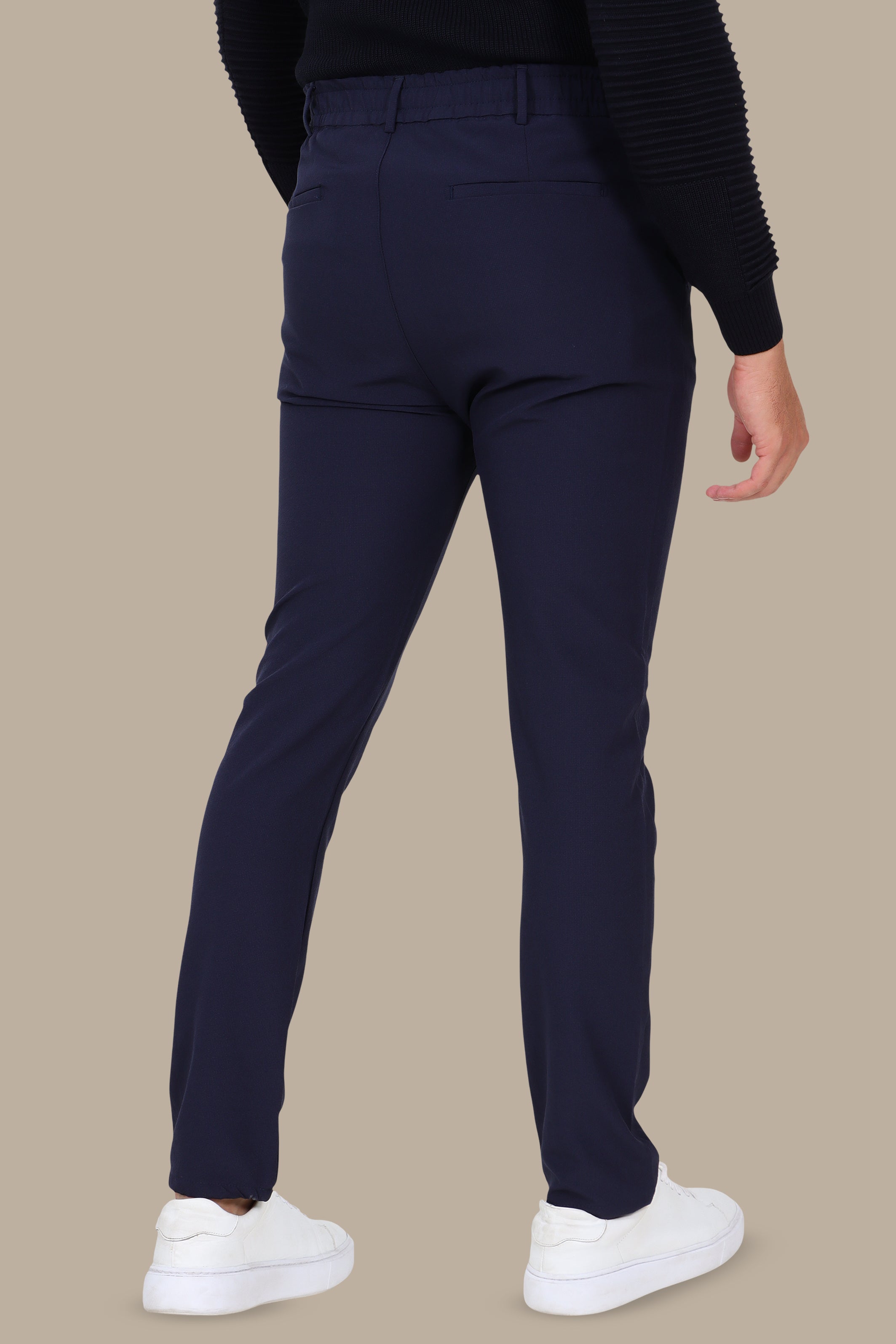 Navy Cidem Slim Fit Trousers with Elastic Waist