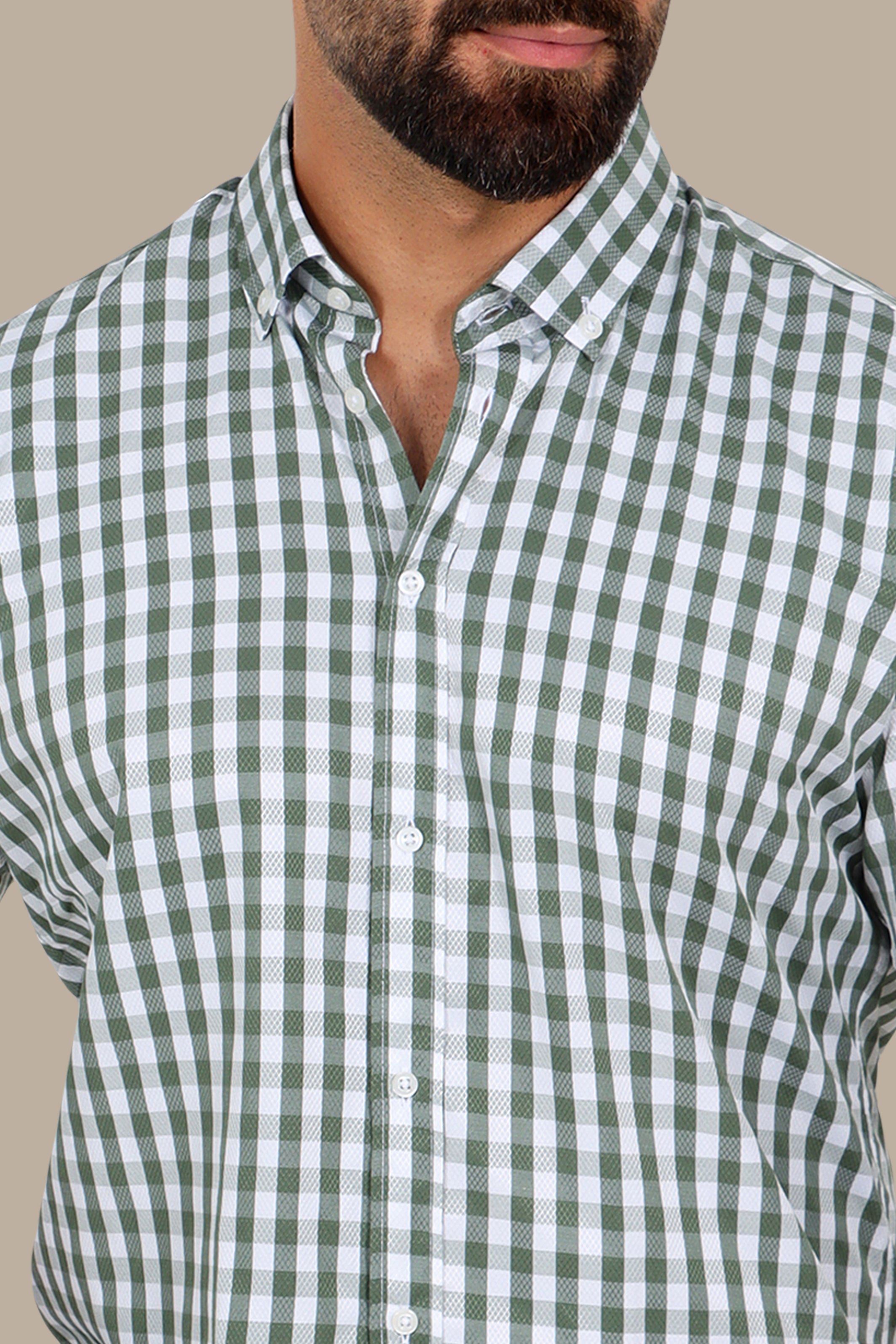 Khaki Gingham Button-Down Shirt