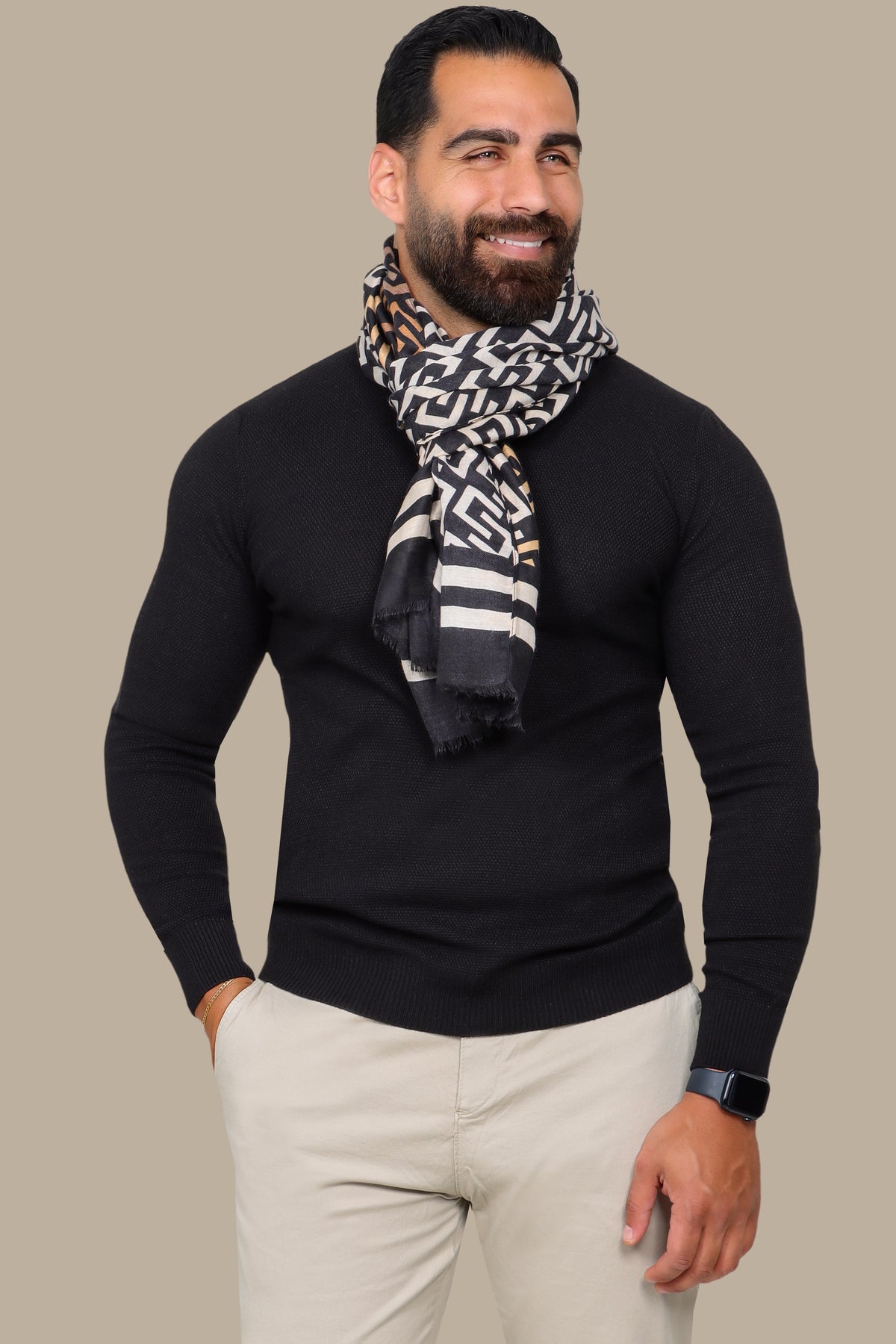 Black Round Neck Structured Sweater