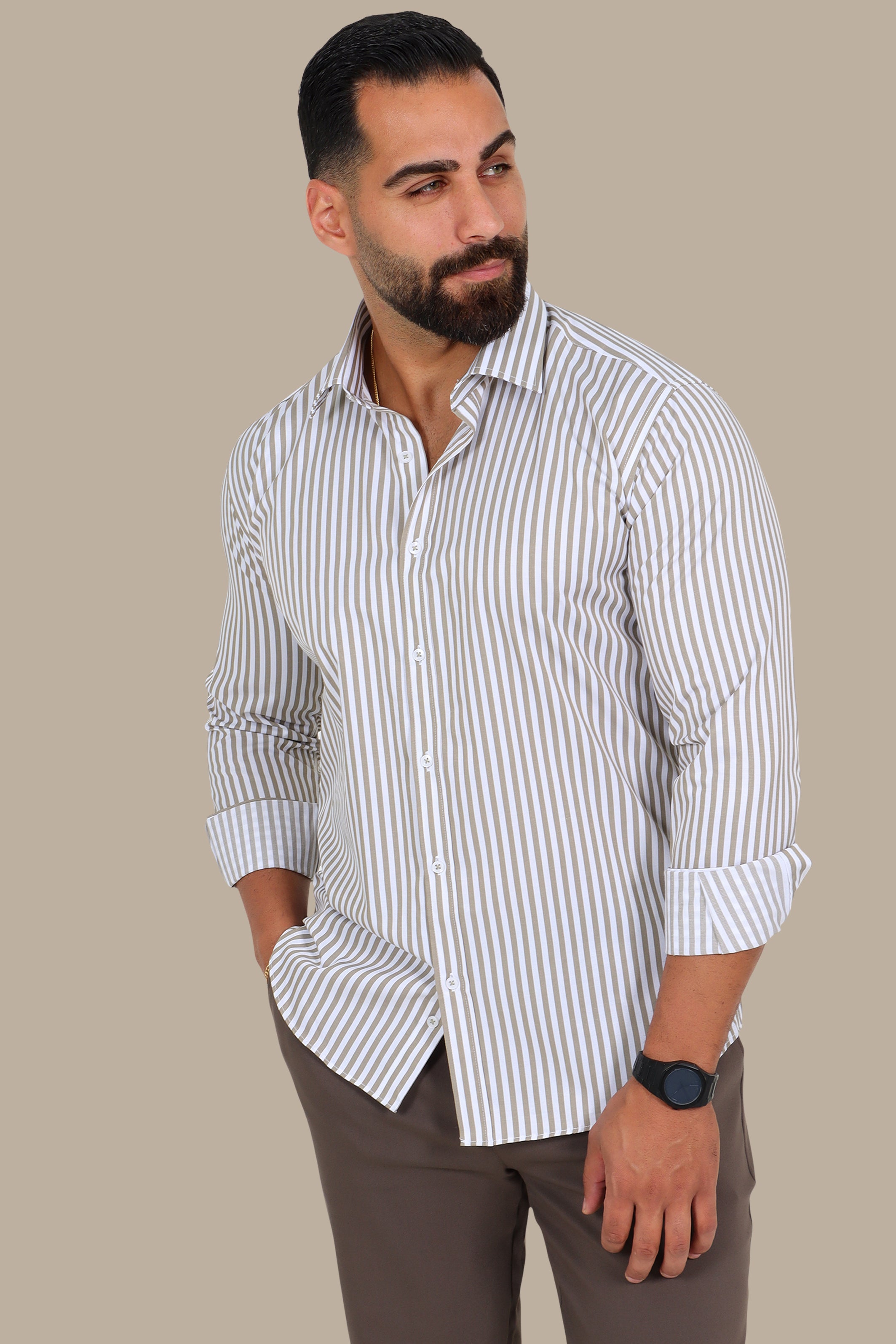Classic Pinstripe Shirt with Beige Stripes