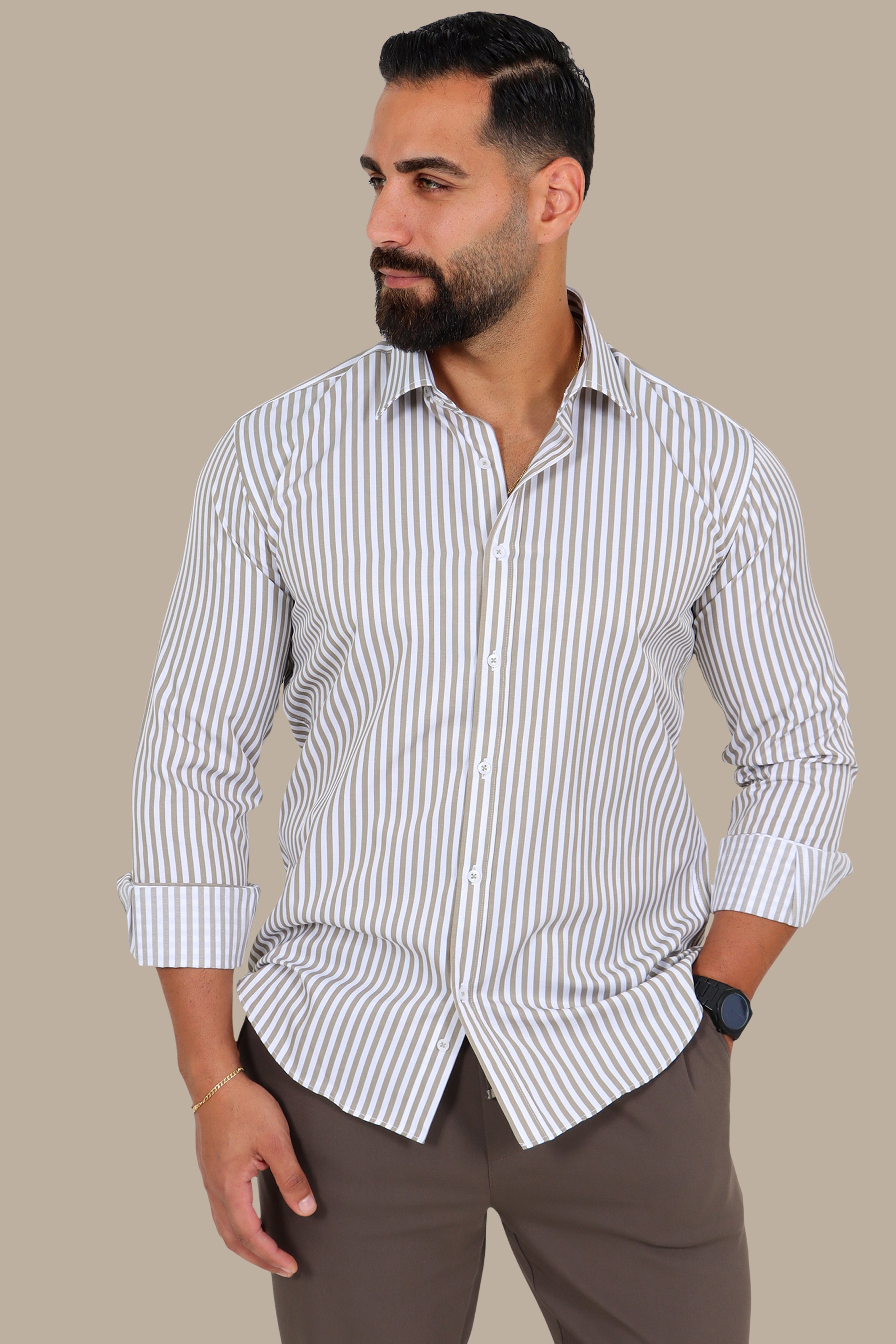 Classic Pinstripe Shirt with Beige Stripes