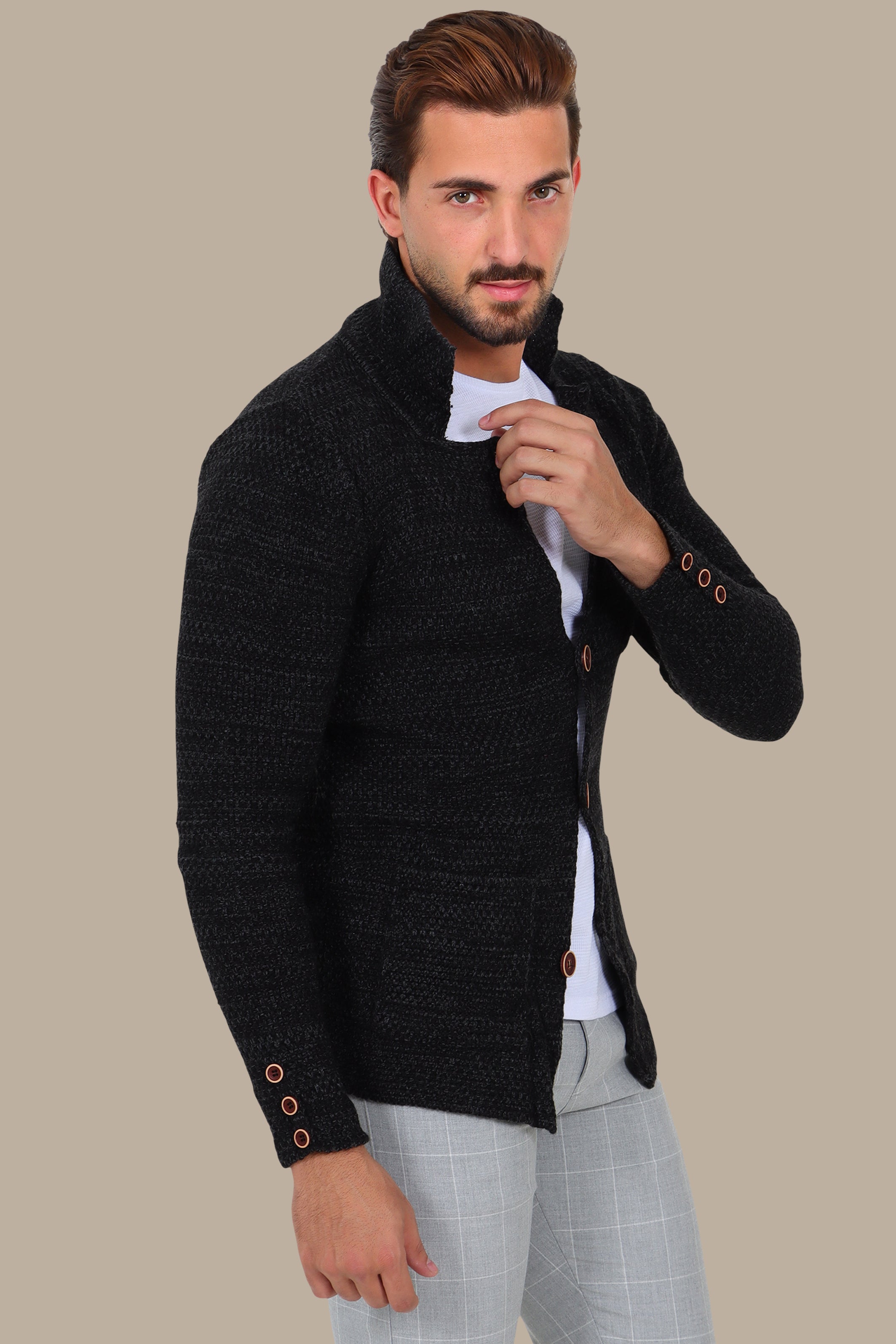Dark Grey Mercerized Mons Cardigan