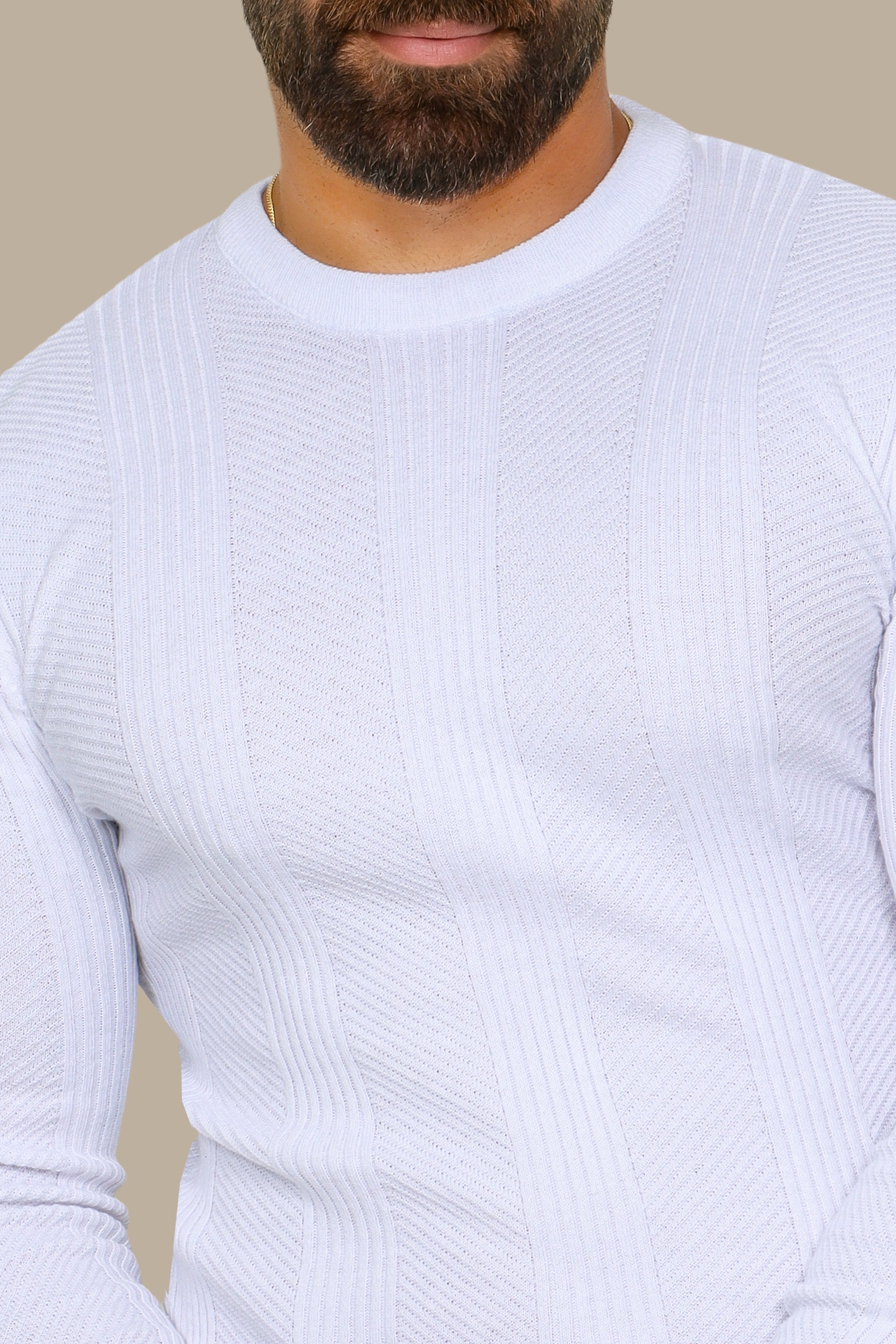 White Structured Sweater with 3 Wide Lines