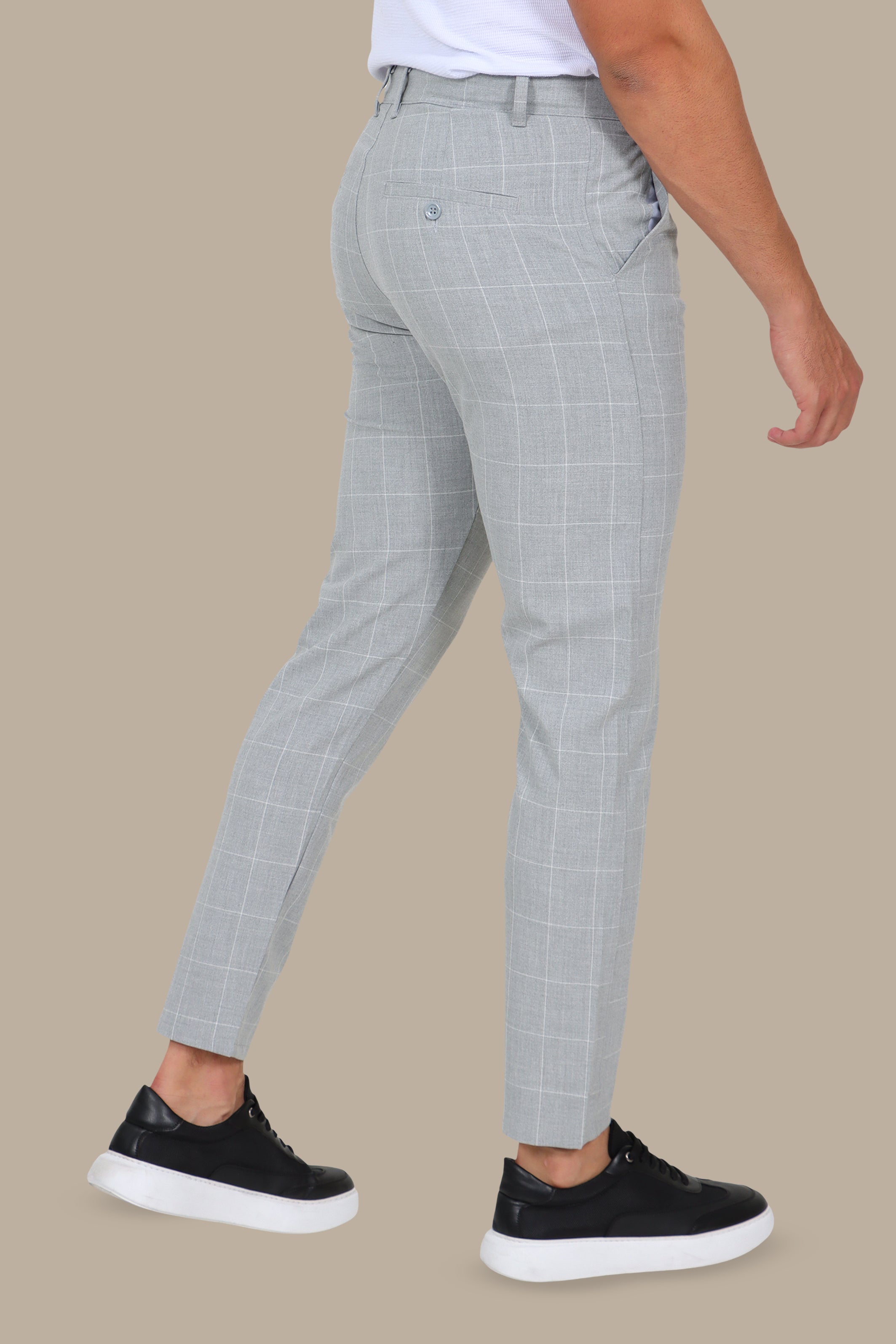 Light Grey Slim Fit Checked Fashion Trousers